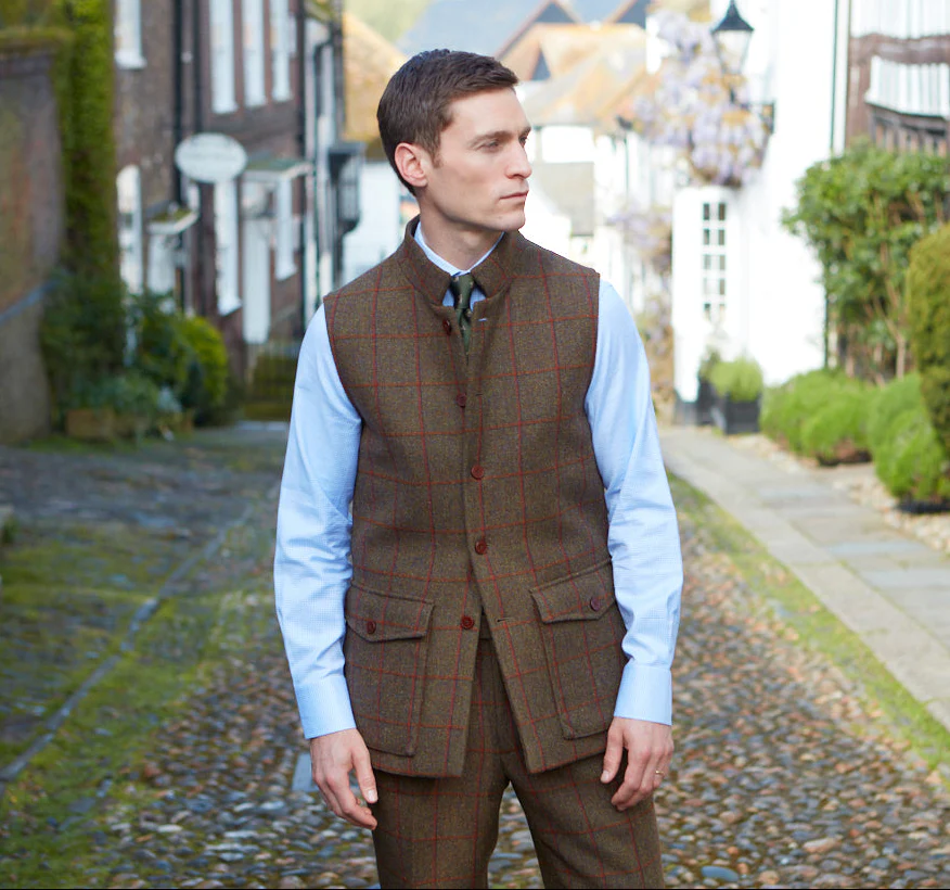 Arthur Green Rust Check Tweed Gilet - Image 2