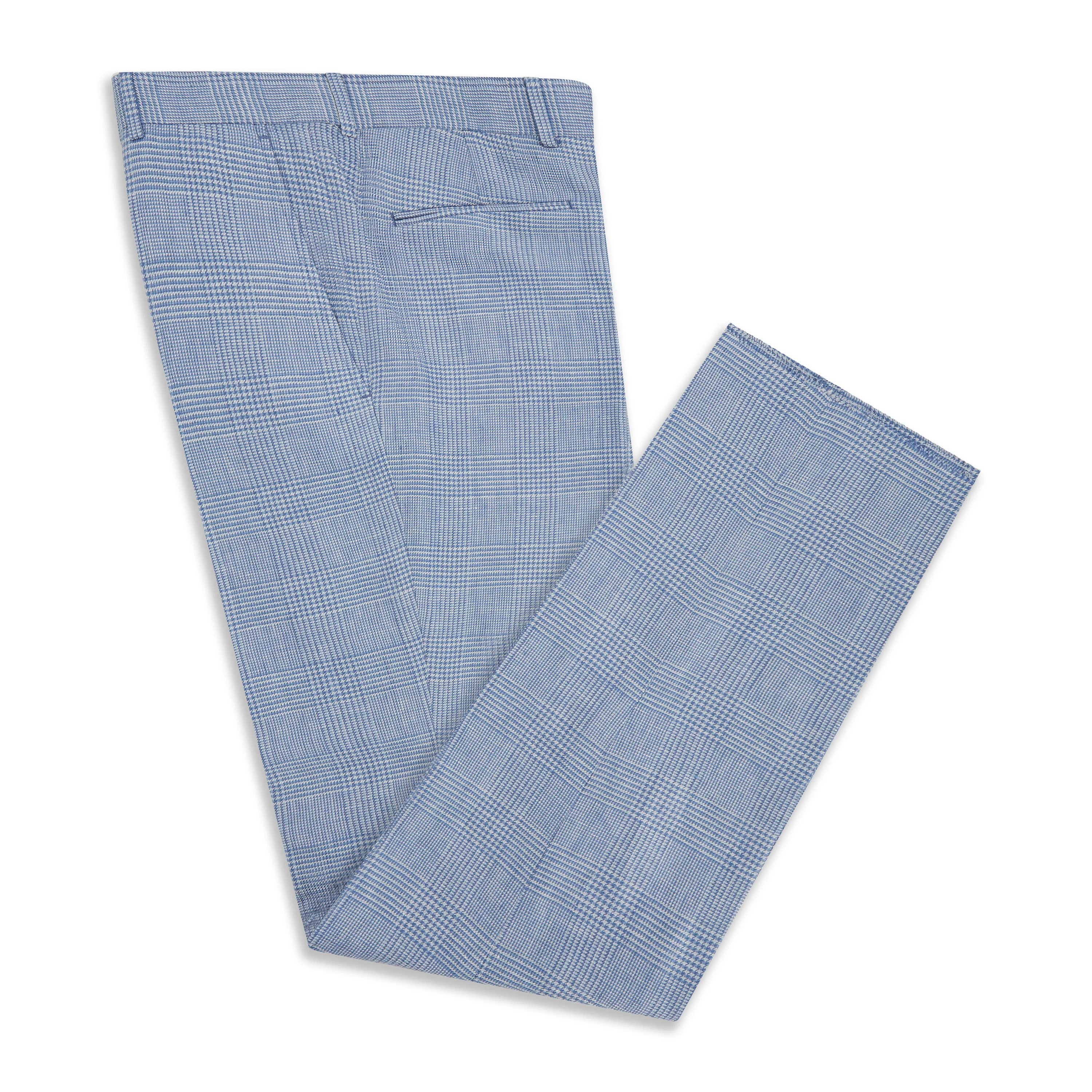 Barney Blue White Prince Of Wales Check Linen Trouser