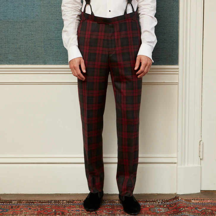 Barney Burgundy Black Check Evening Trouser - Image 2