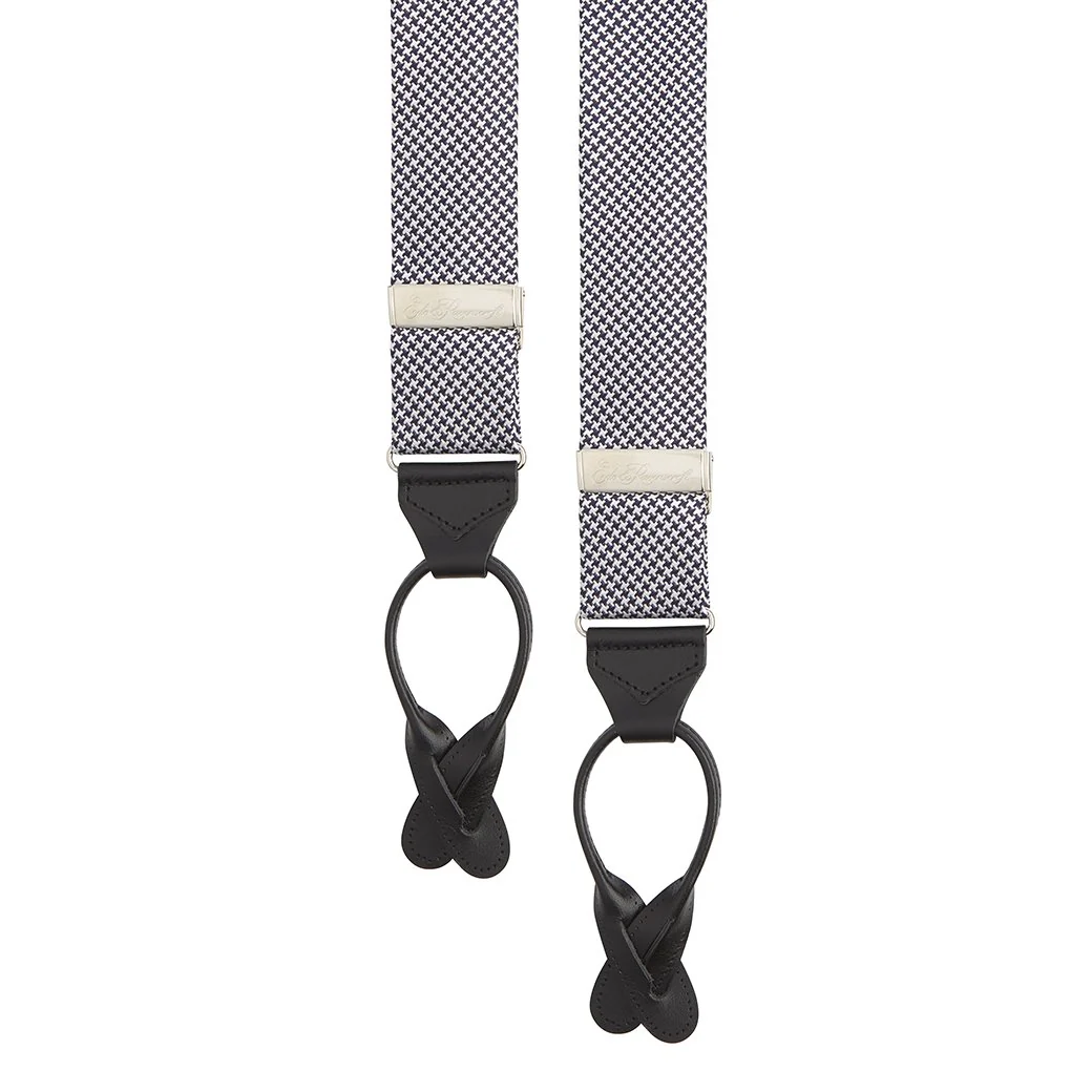 Black White Houndstooth Woven Silk Braces