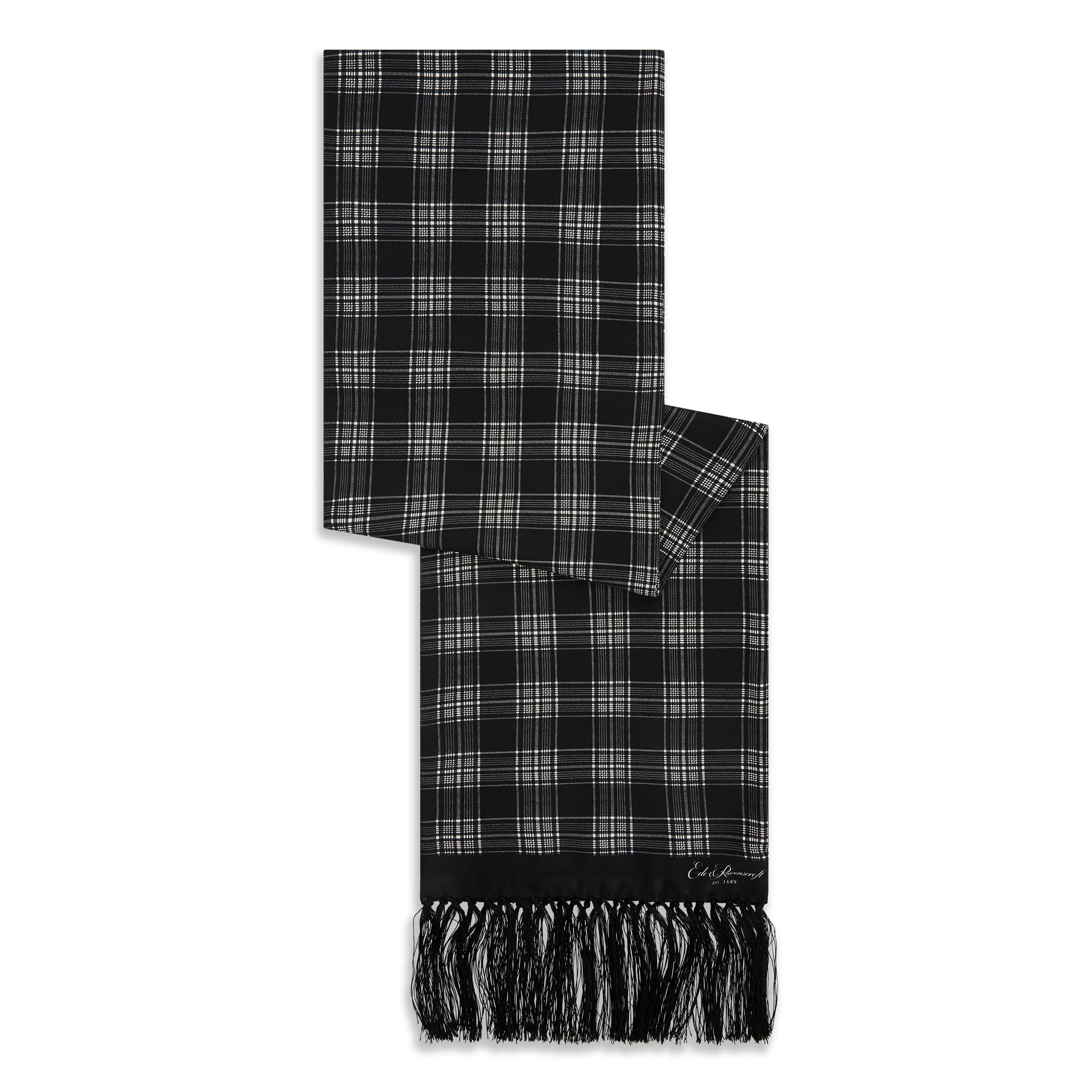 BLACK IVORY TARTAN SILK SCARF