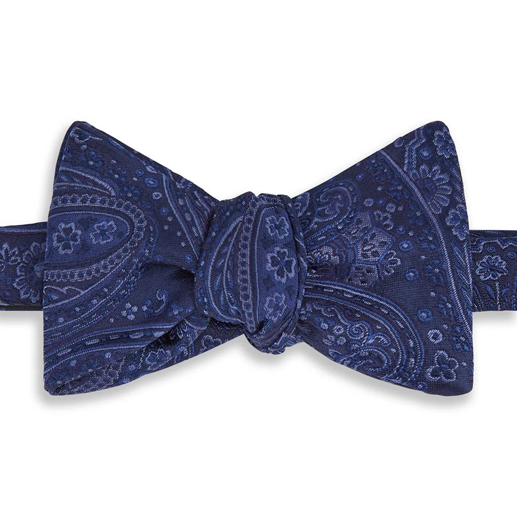 Blue Large Paisley Woven Silk Bow Tie