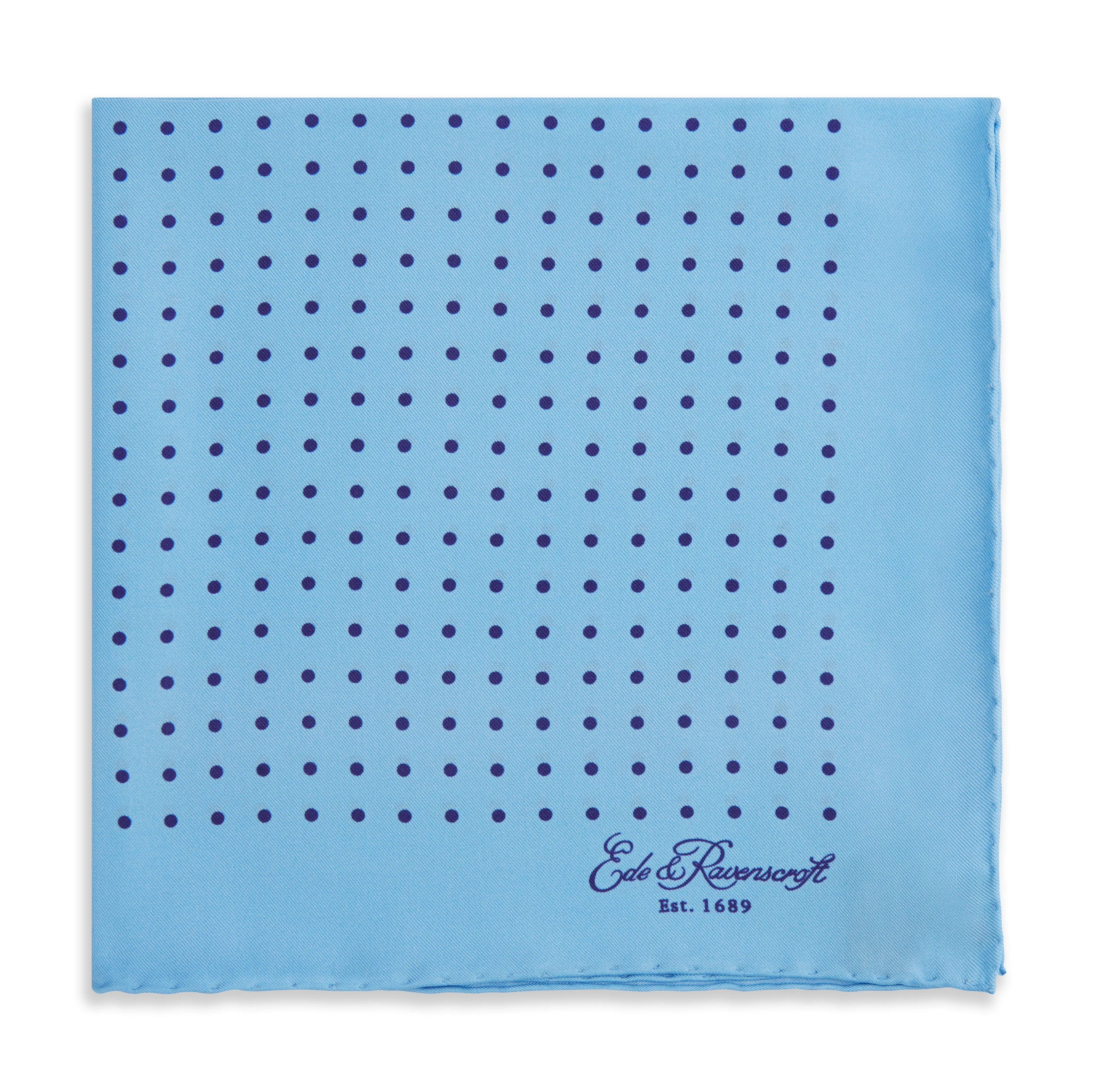 Blue Navy Large Spot Printed Silk Pocket Square