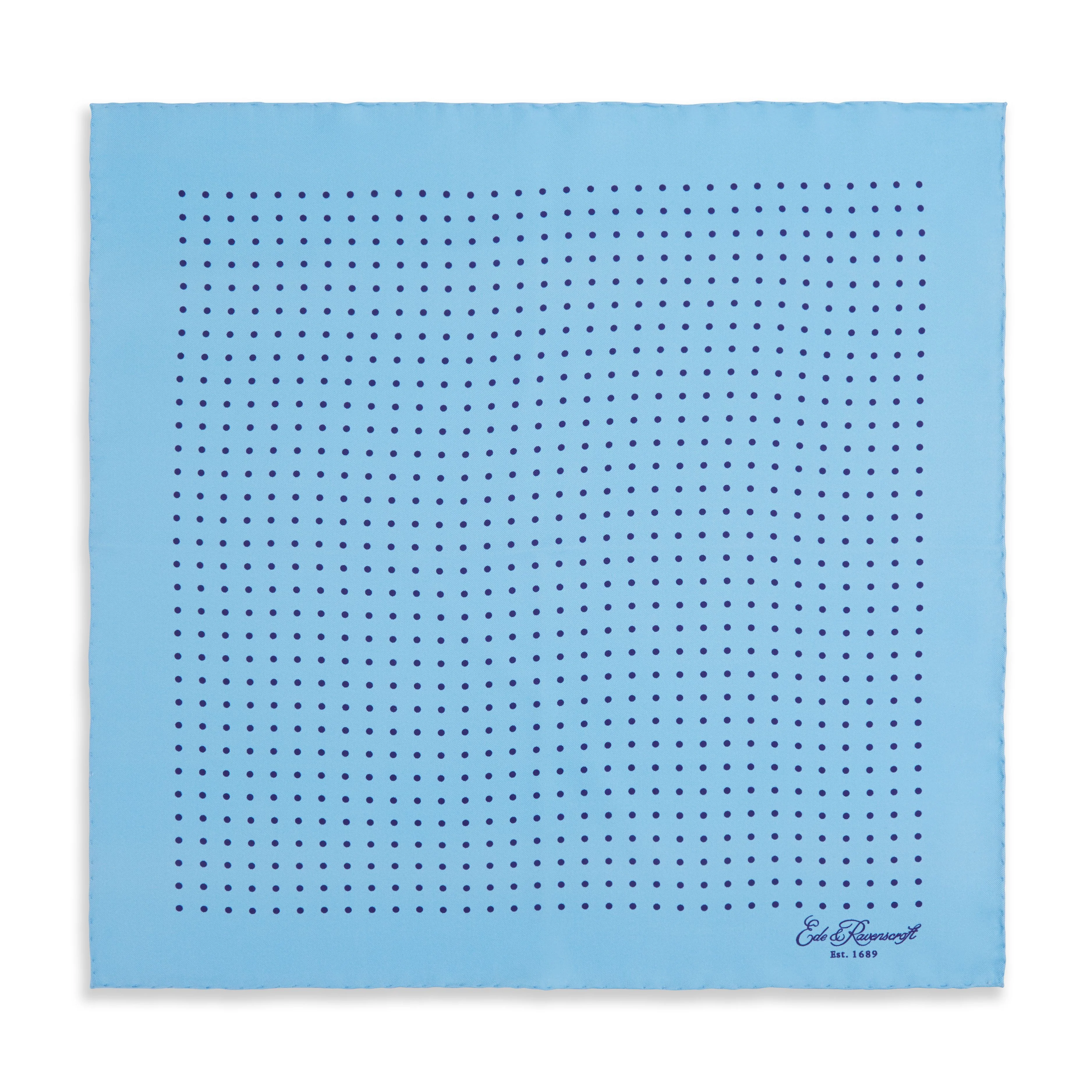 Blue Navy Large Spot Printed Silk Pocket Square - Image 2