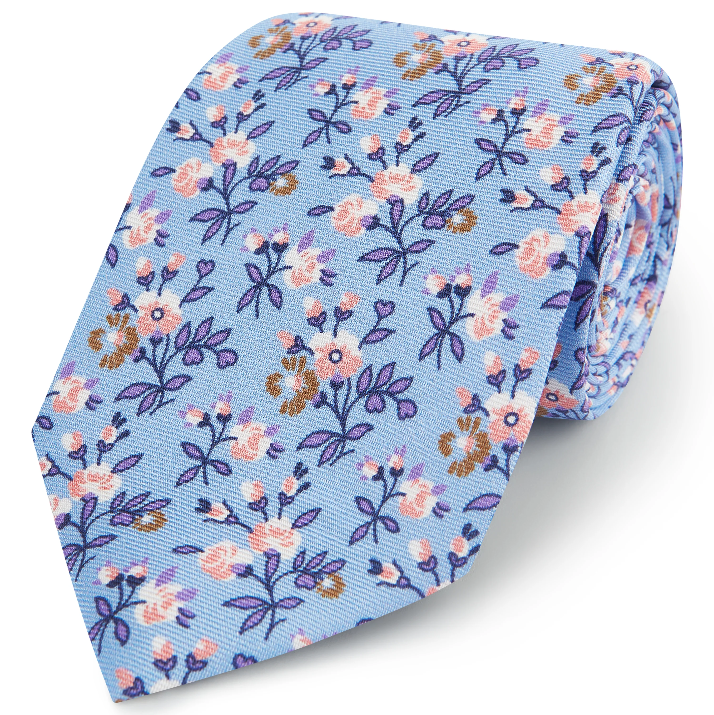 Blue Purple Floral Printed Silk Tie