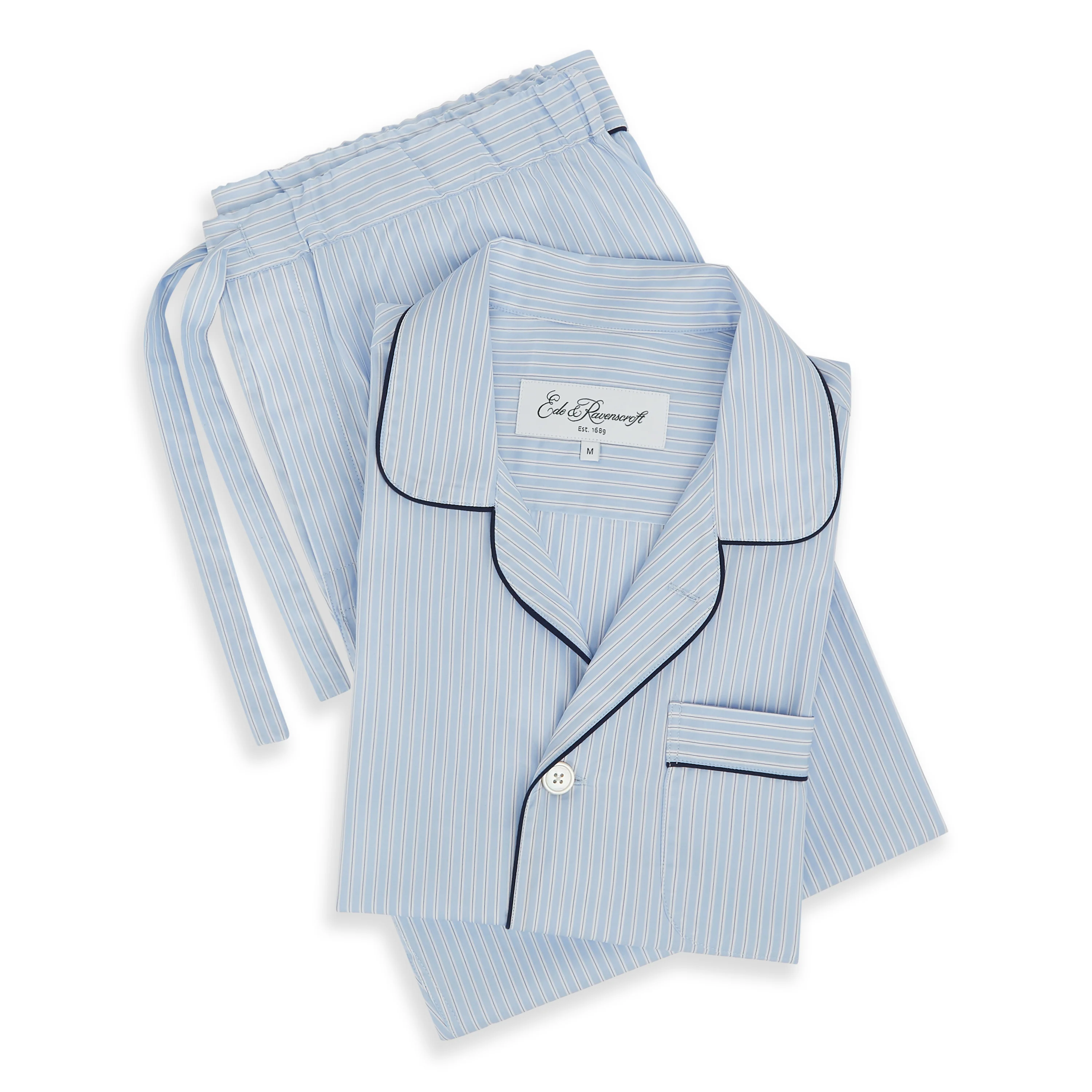 Blue White Poplin Stripe Pyjama Set