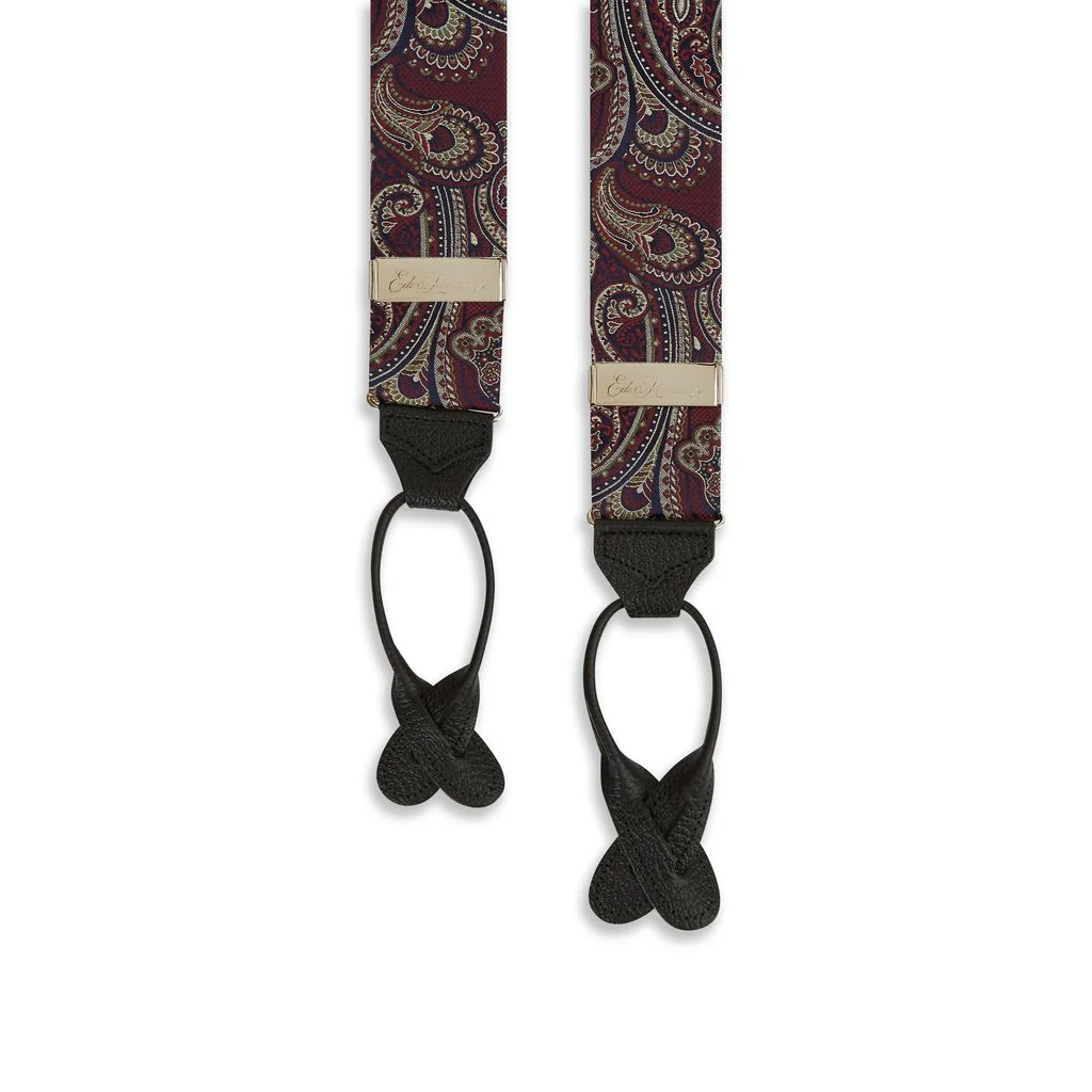 Burgundy Navy Paisley Woven Braces