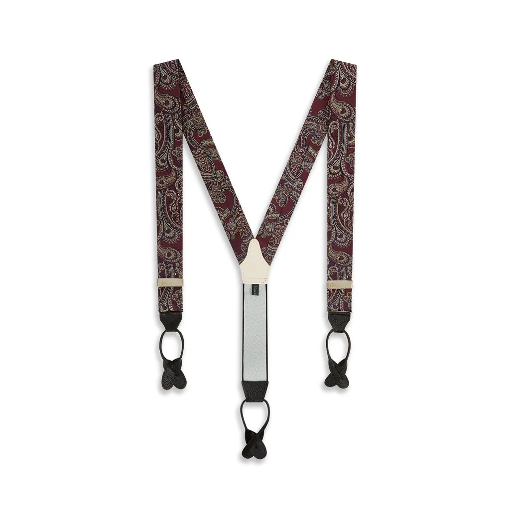 Burgundy Navy Paisley Woven Braces - Image 2