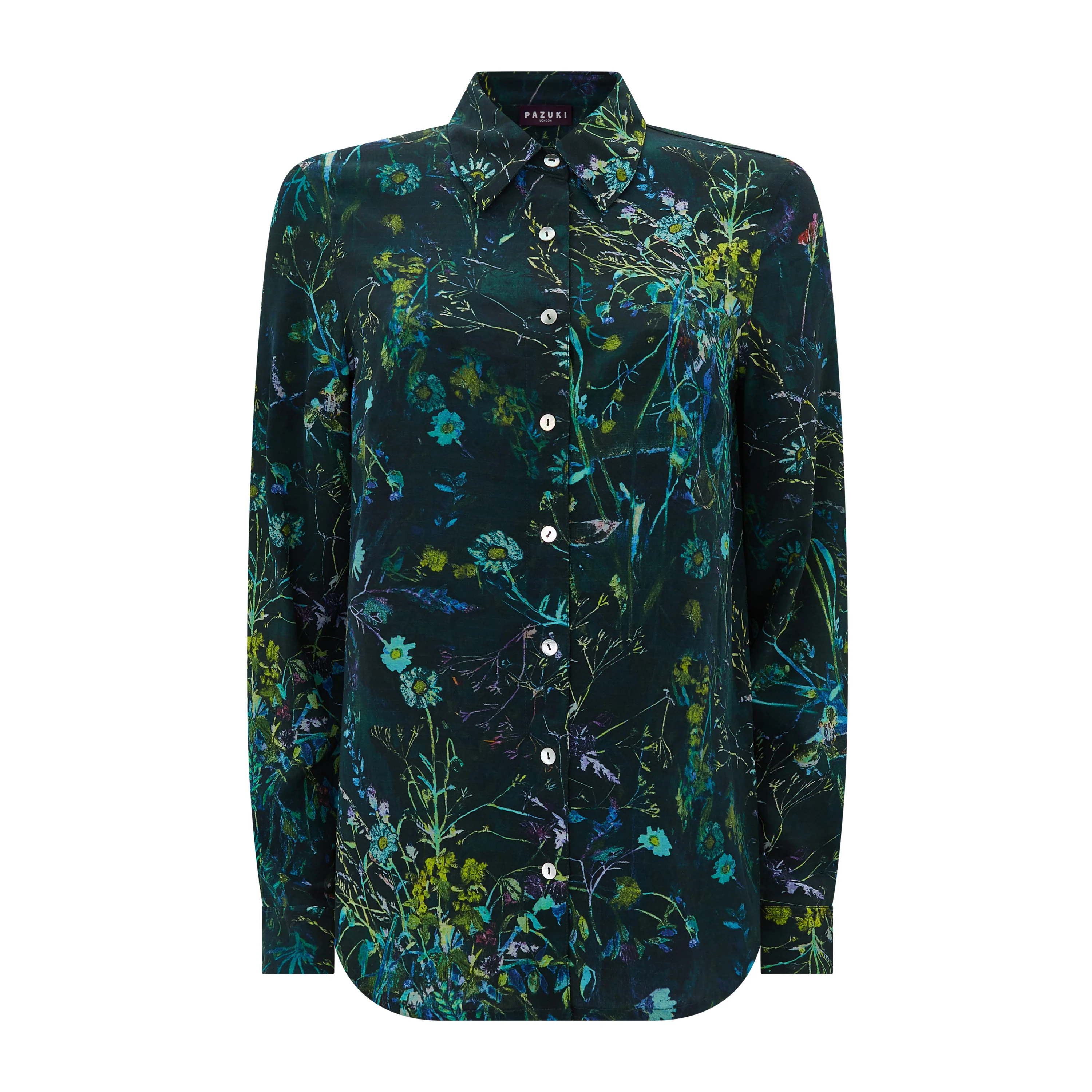 Concordia Green Meadow Silk Crepe De Chine Shirt