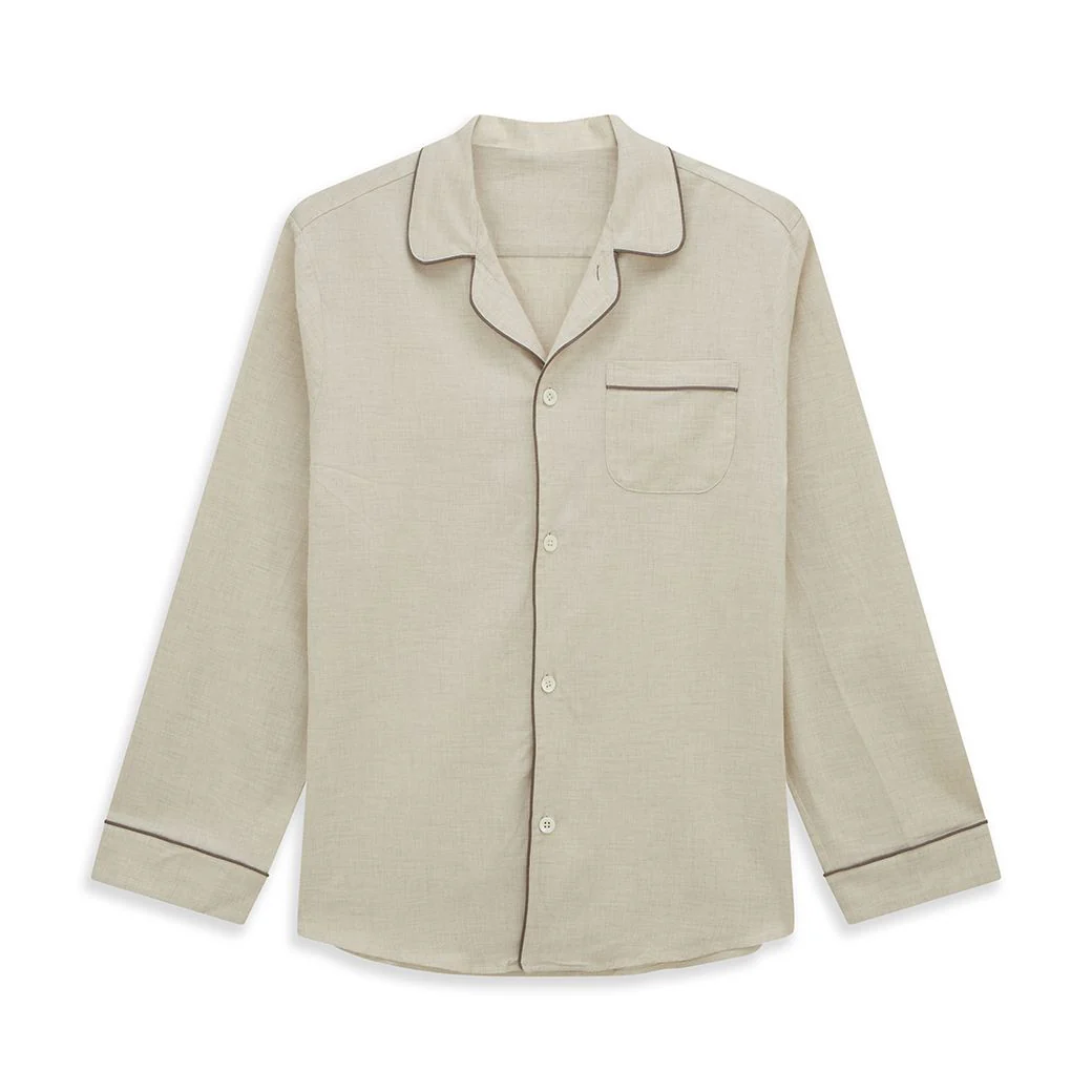 Cream Brushed Twill Piped Cotton Pyjama Set - Image 3