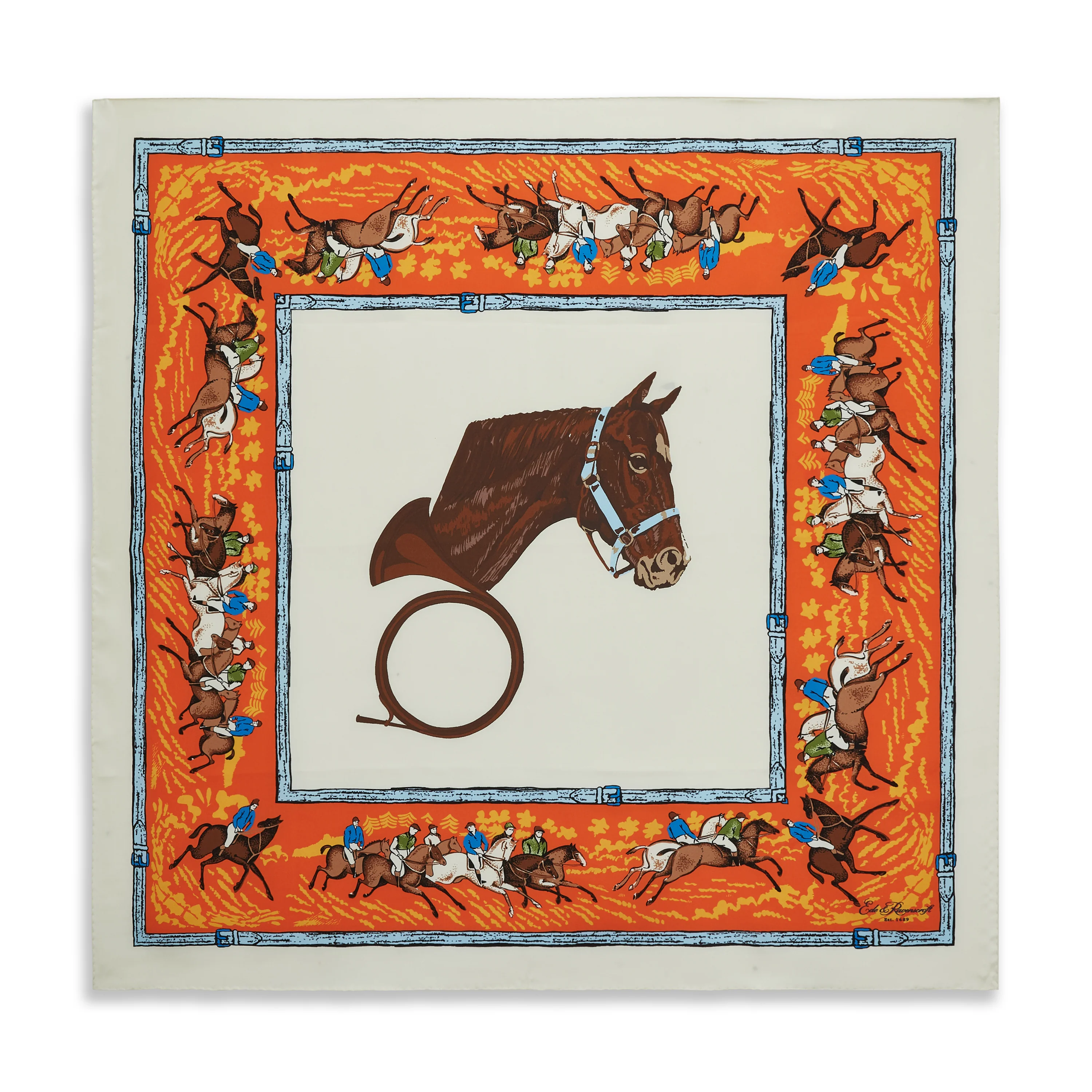 Ecru Orange Equastrian Silk Square Scarf - Image 2