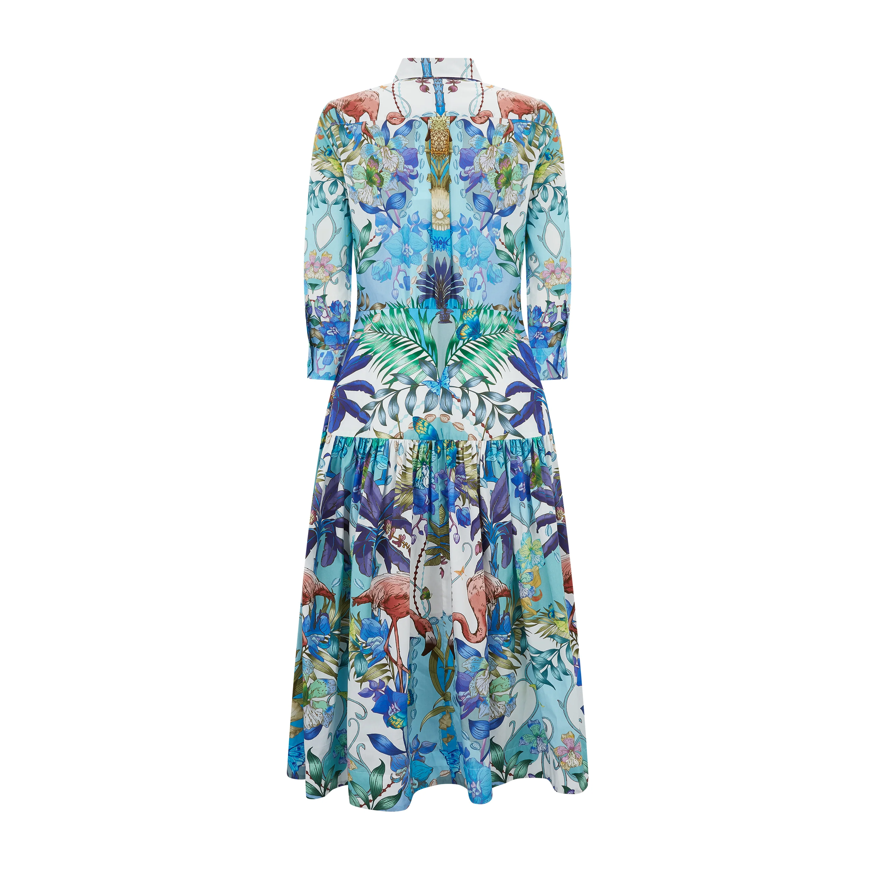 Francy85 Flamingo Print Blue Cotton Dress - Image 2