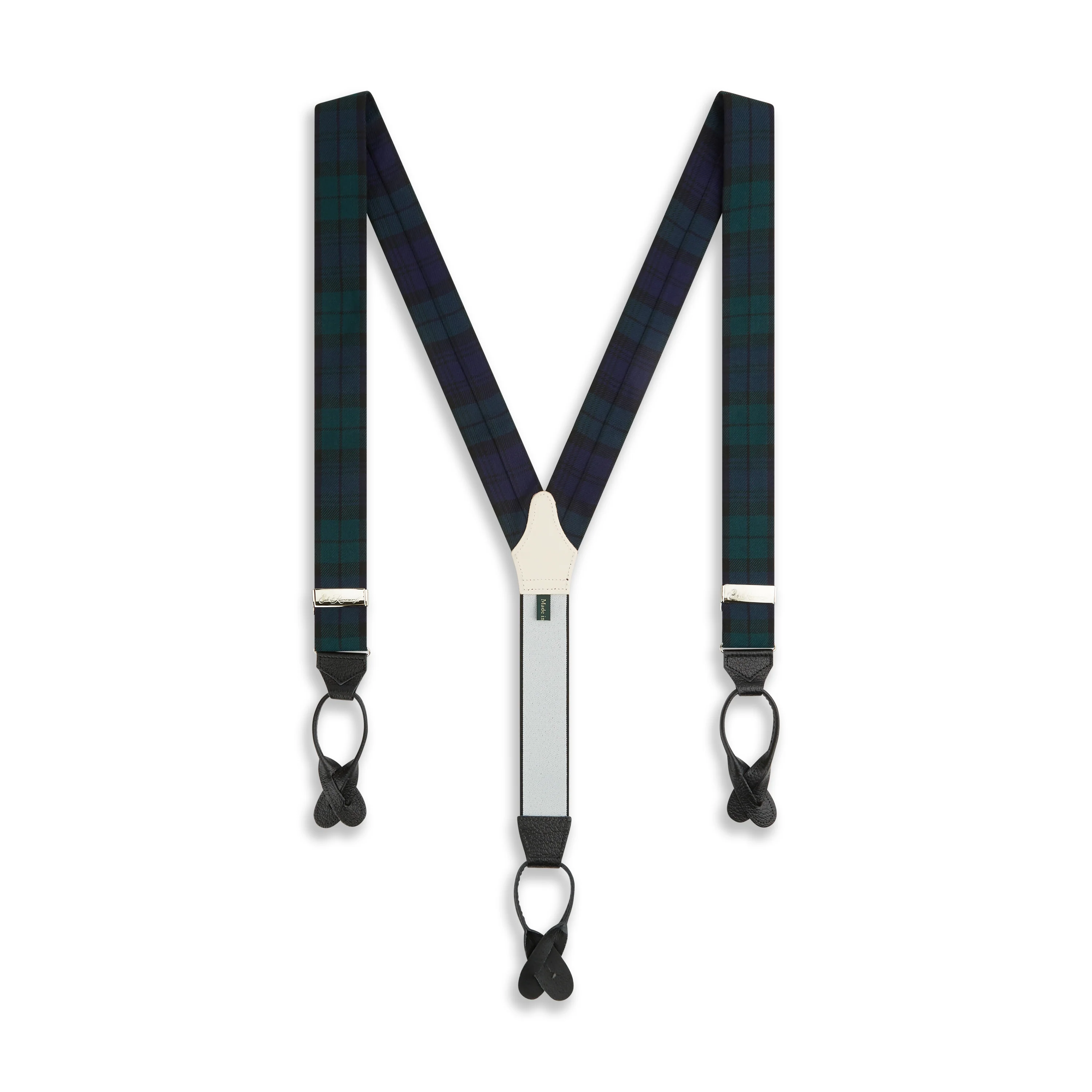 Green Navy Tartan Woven Braces - Image 2