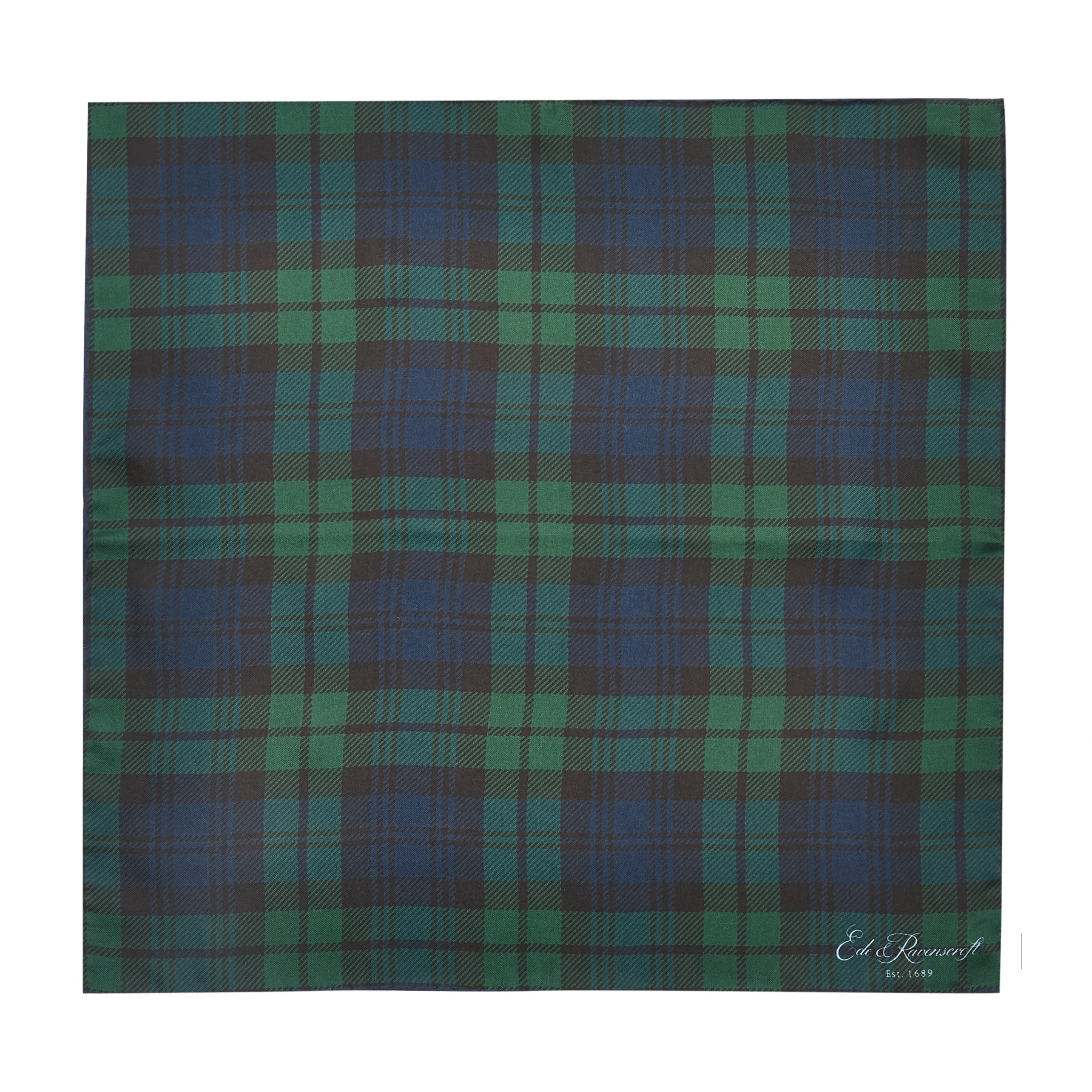 Green Navy Check Silk Pocket Square