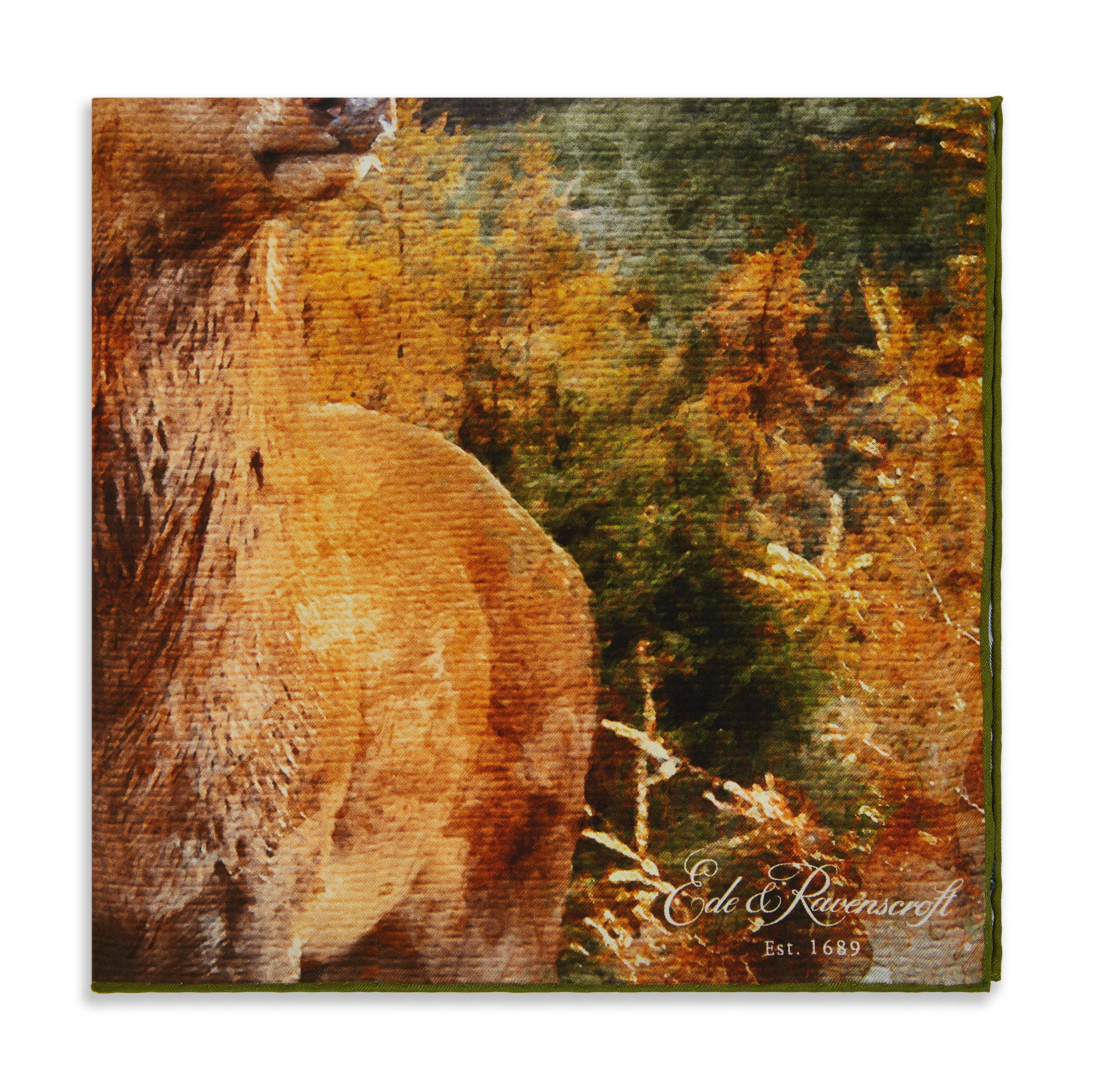 Green Blue Forest Stag Printed Silk Pocket Square - Image 2
