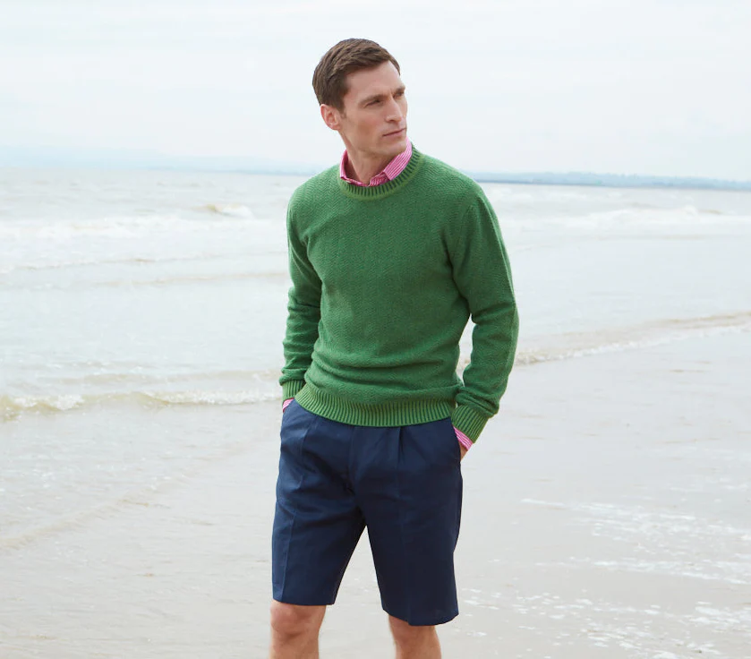 Kelby Green Chevron Cashmere Crew Neck Jumper - Image 2