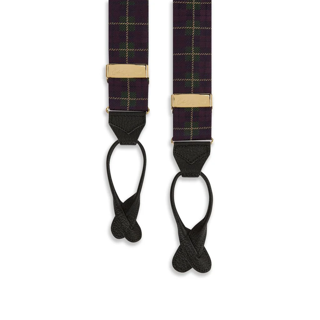 Green Purple Check Silk Woven Braces