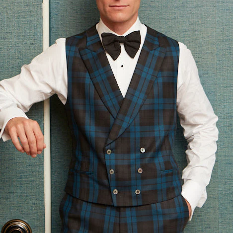 Hayward Blue Black Check Evening Waistcoat - Image 2