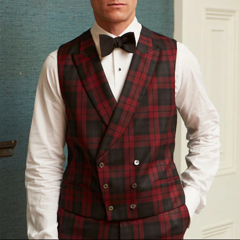 Hayward Burgundy Black Check Evening Waistcoat - Image 2