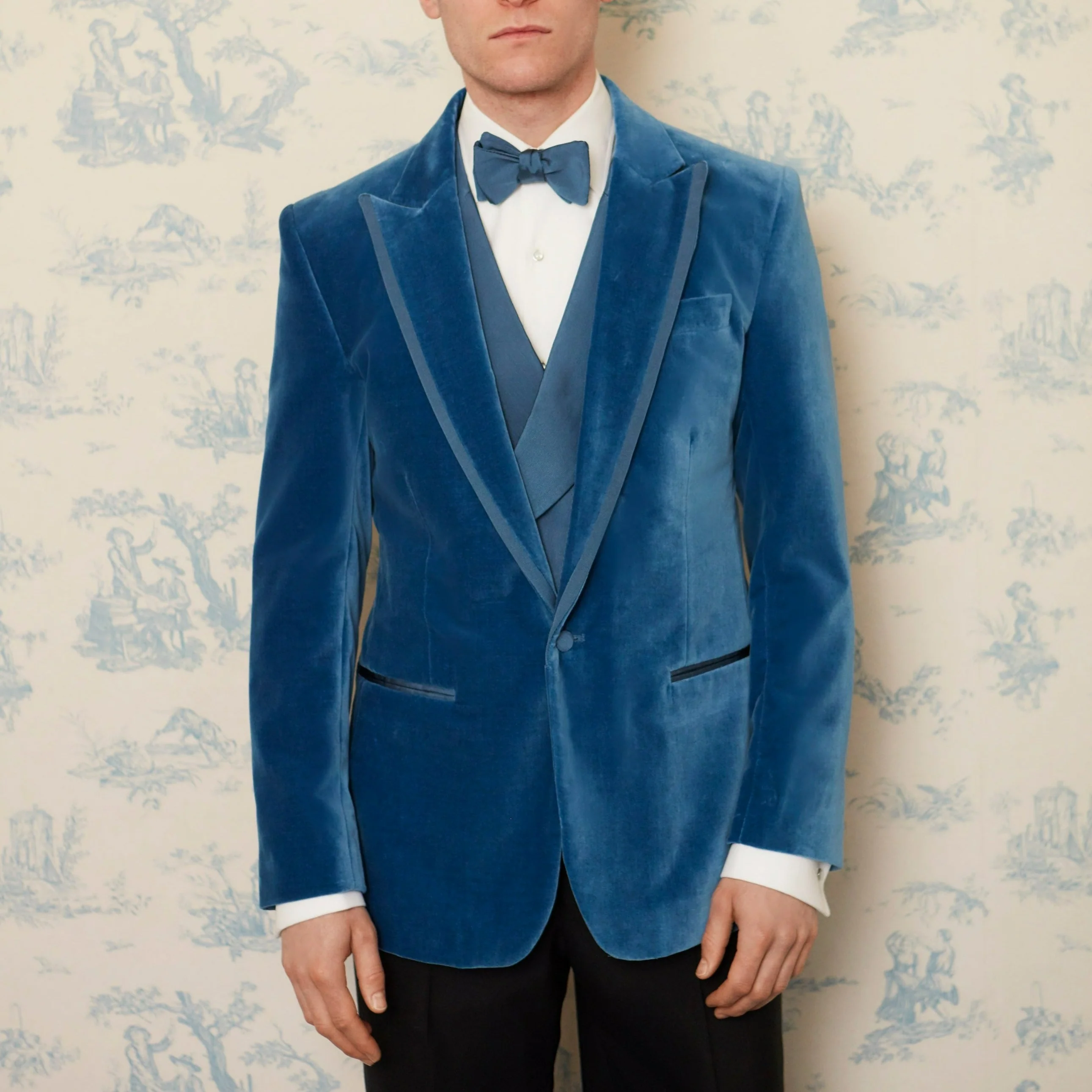 Hudson Dark Blue Grosgrain Silk and Cotton Waistcoat - Image 2