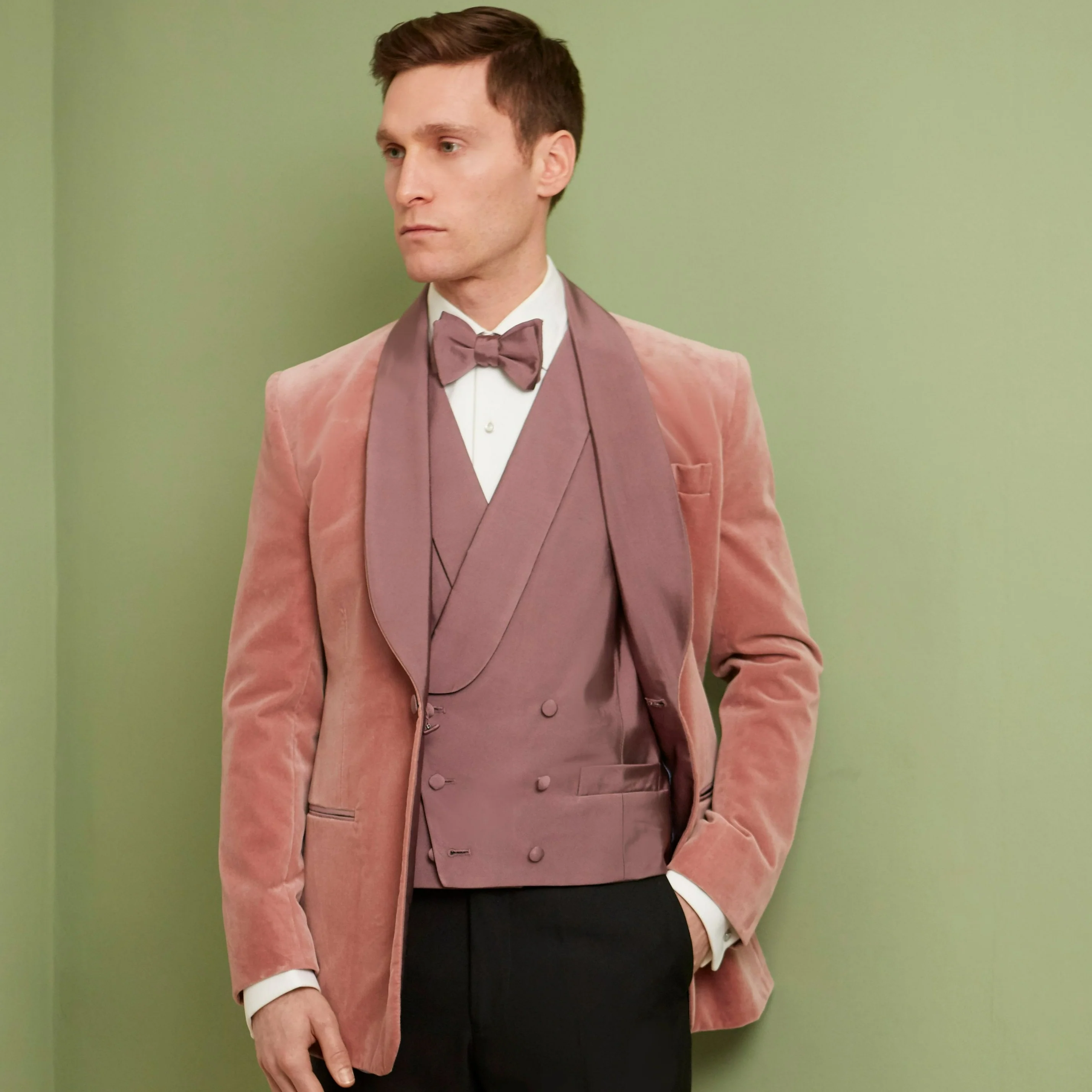 Hudson Dark Pink Grosgrain Silk and Cotton Waistcoat - Image 2