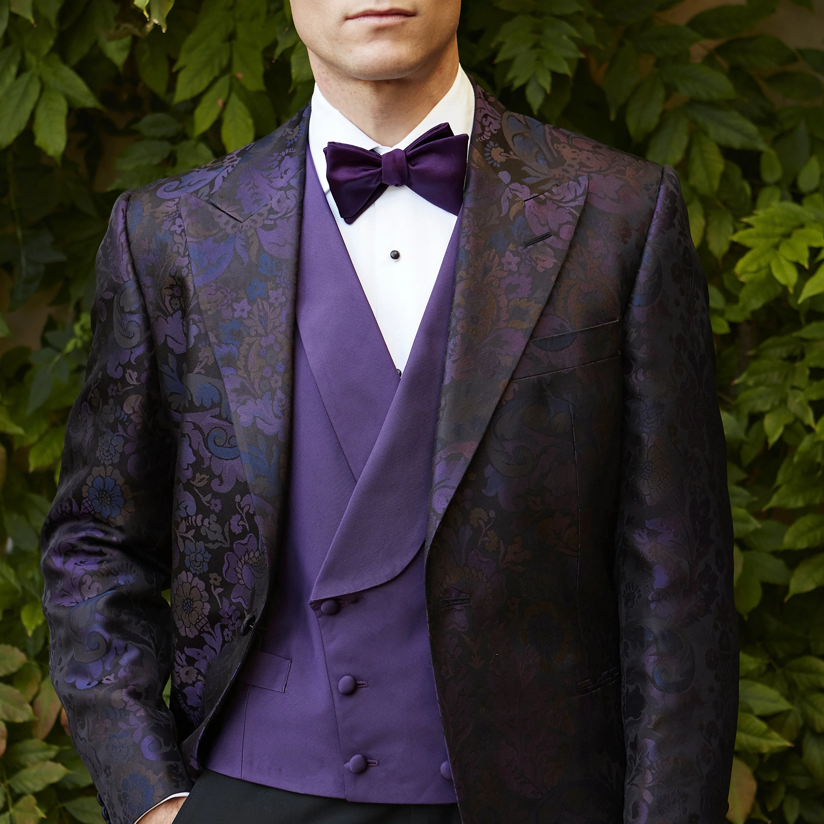 Hudson Purple Silk Cotton Grosgrain Waistcoat - Image 2