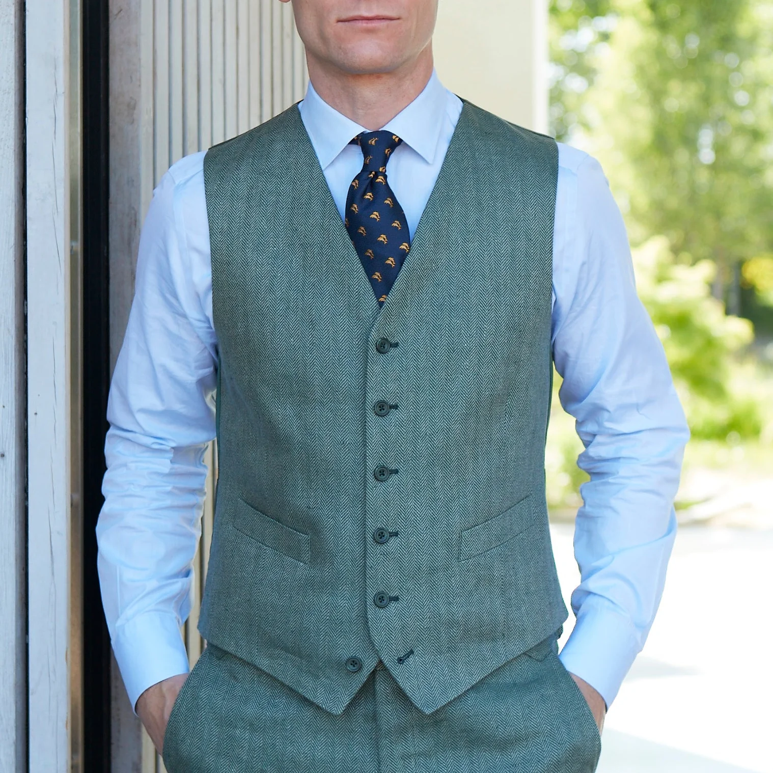 Hyde Herringbone Linen Waistcoat - Image 2