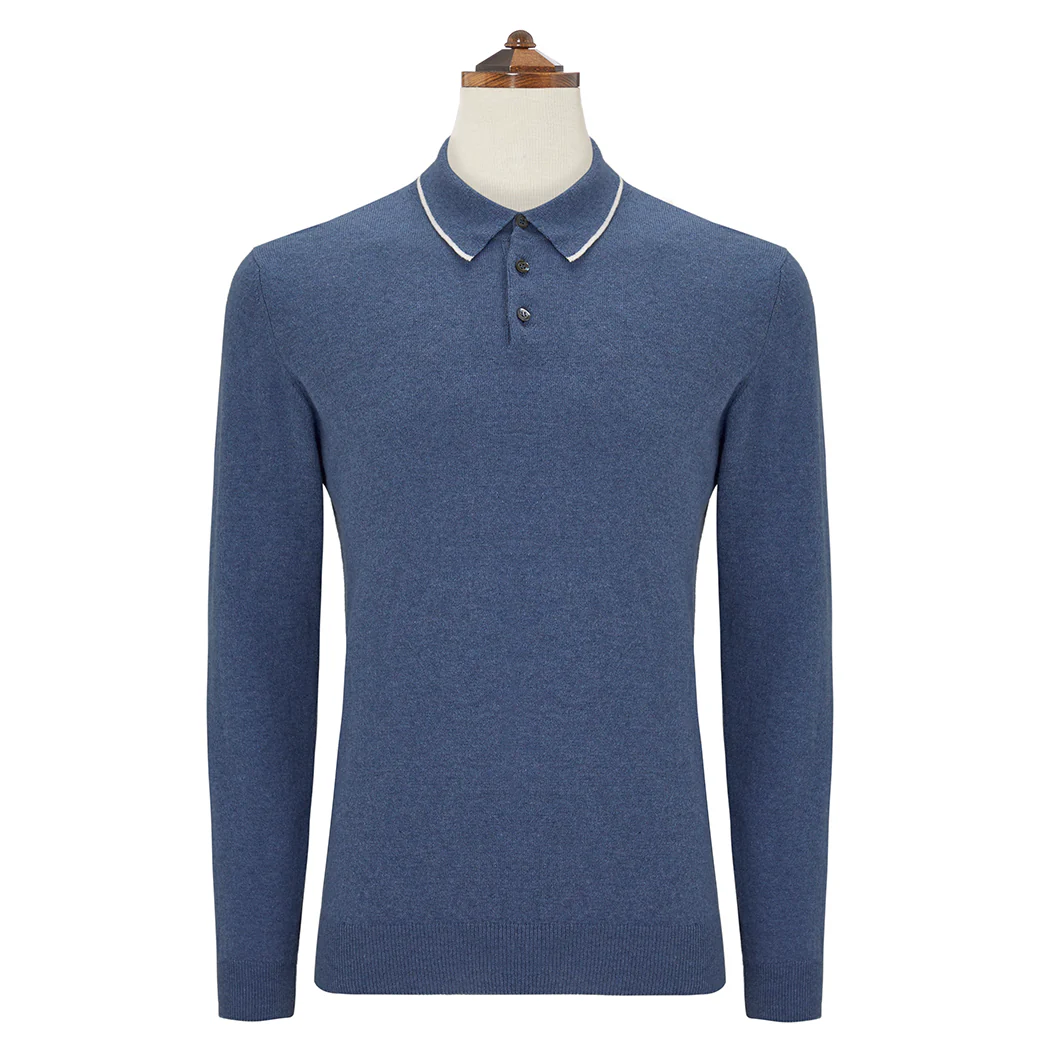 Kirkwell Blue White Long Sleeved Knitted Shirt
