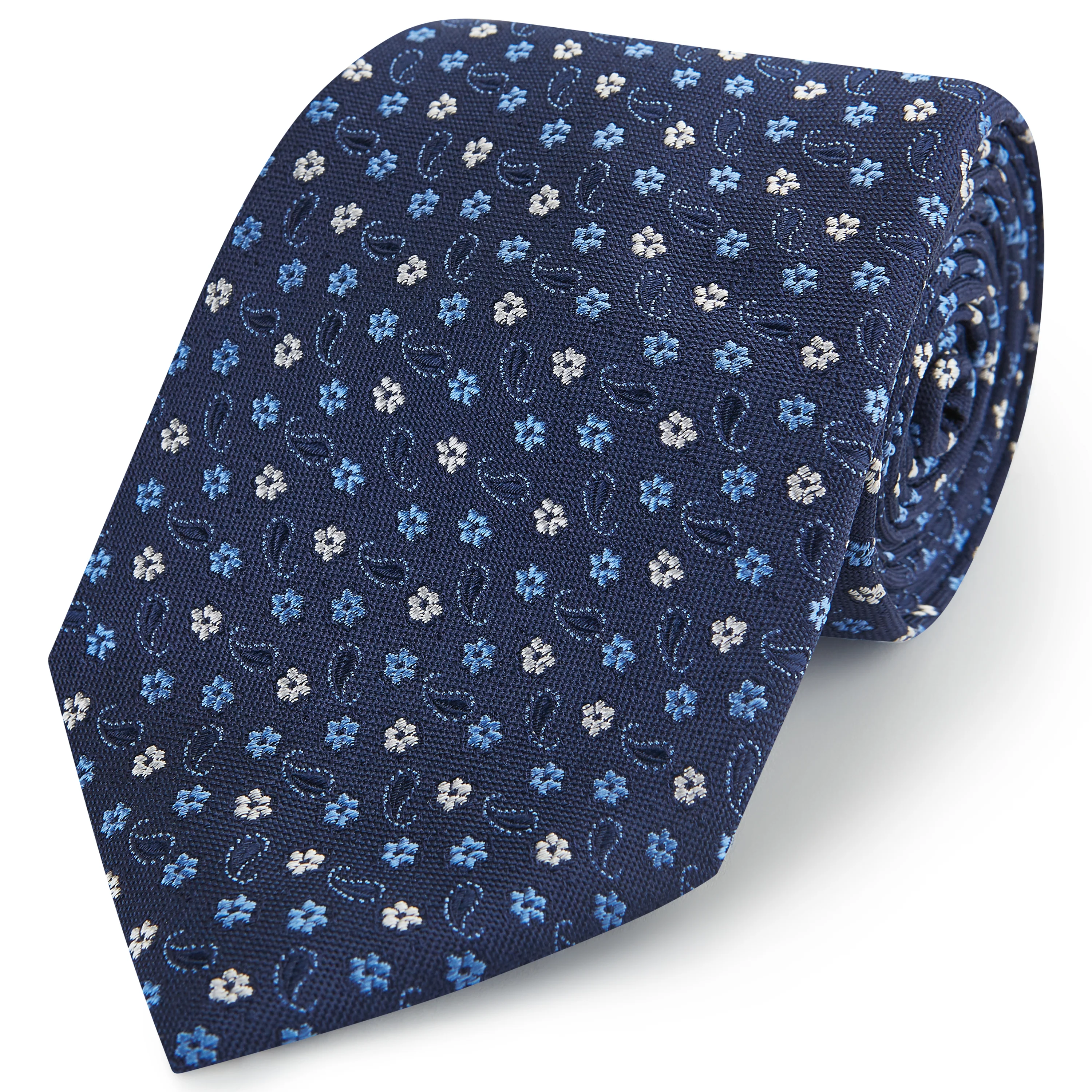 Navy Floral Paisley Woven Silk Tie