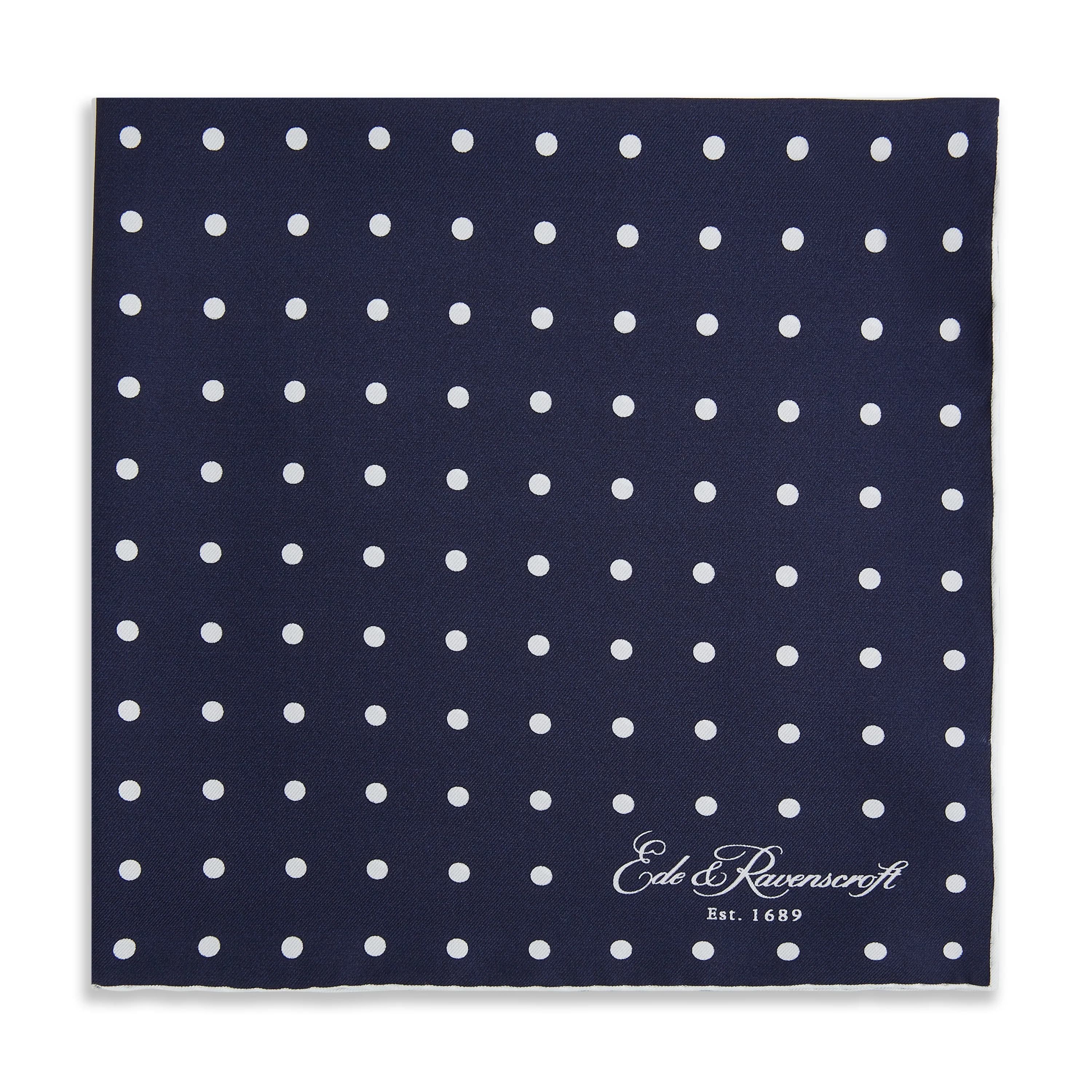 Navy White Churchill Silk Spot Pocket Square