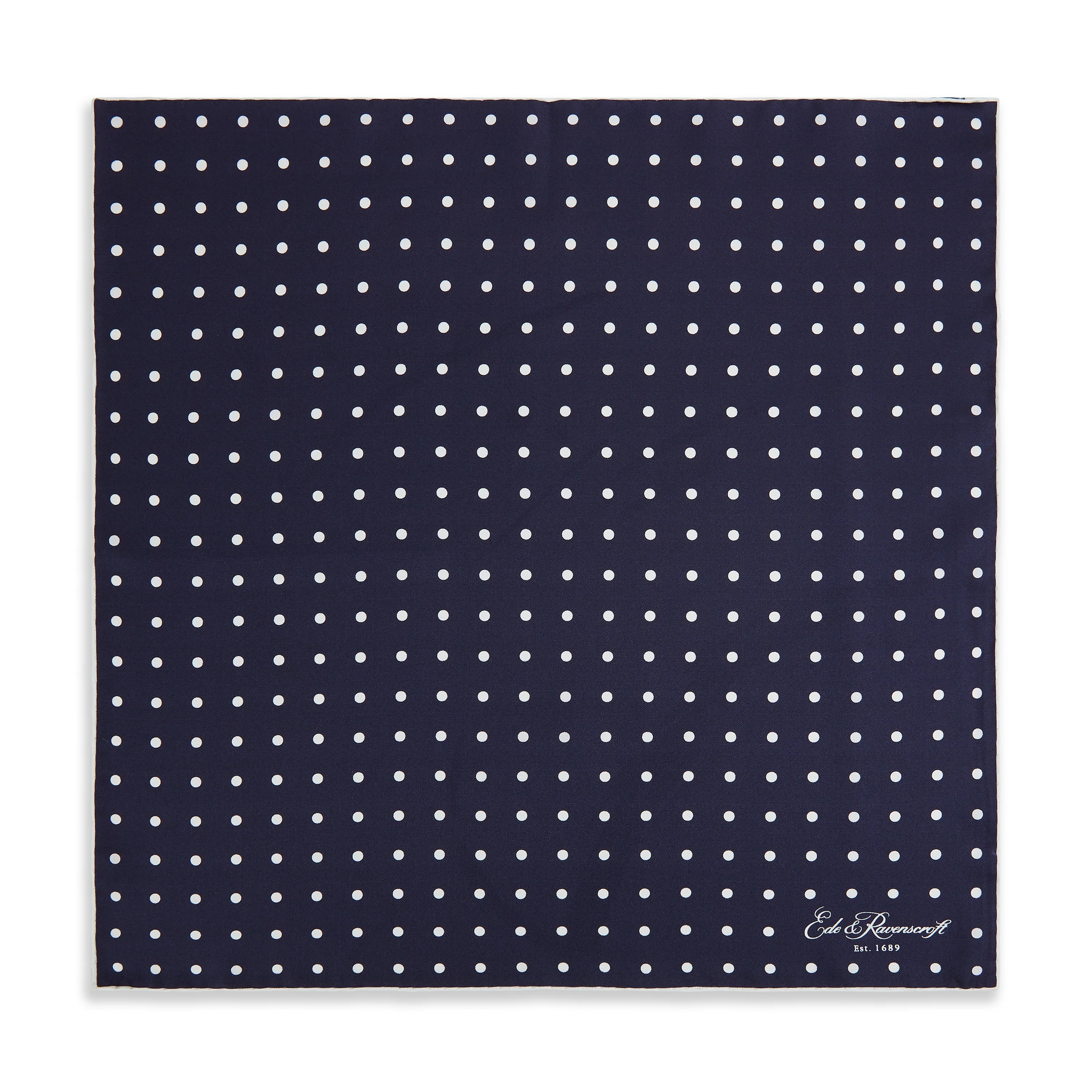 Navy White Churchill Silk Spot Pocket Square - Image 2