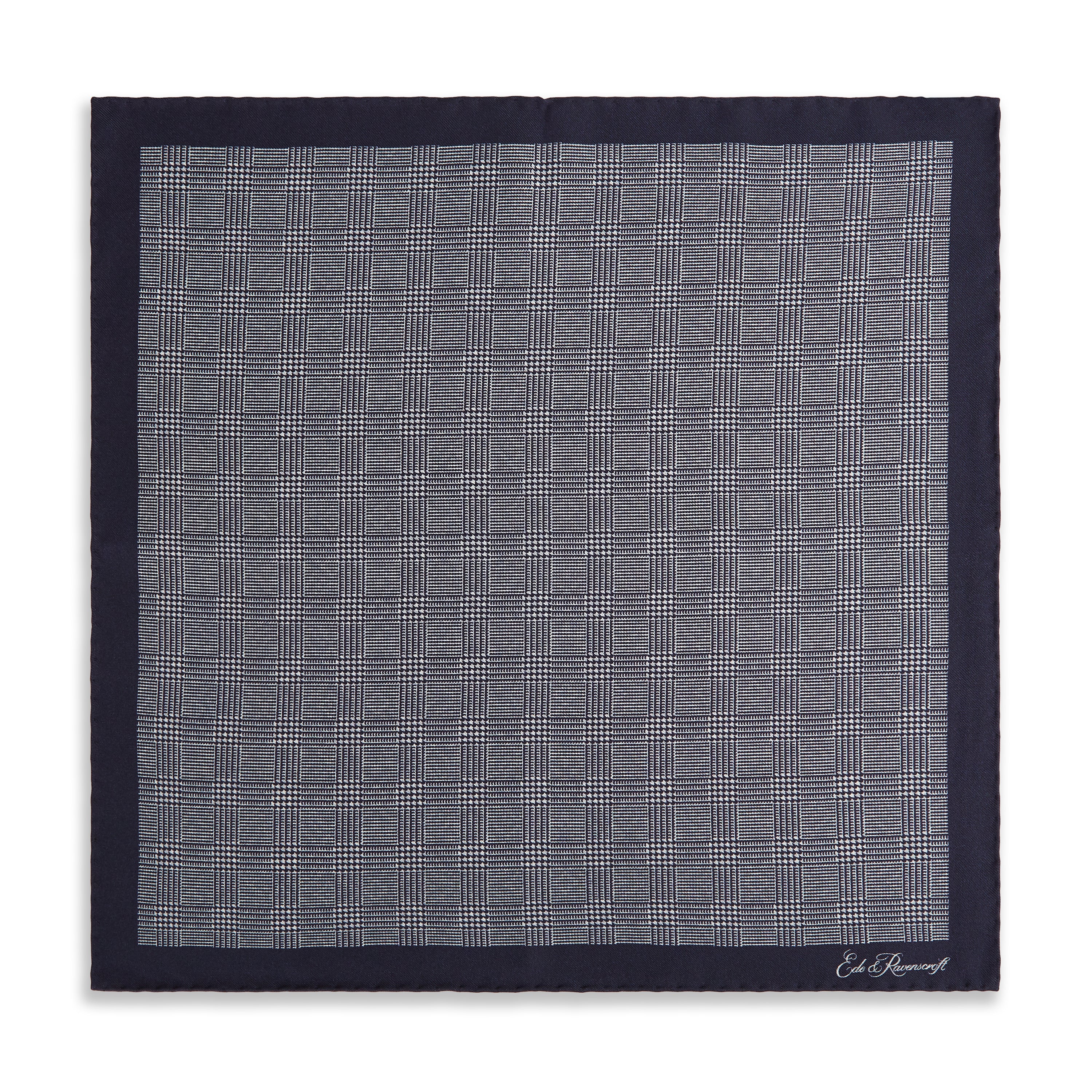 Navy White Prince of Wales Geometric Double Faced Silk Pocket Square - Image 3