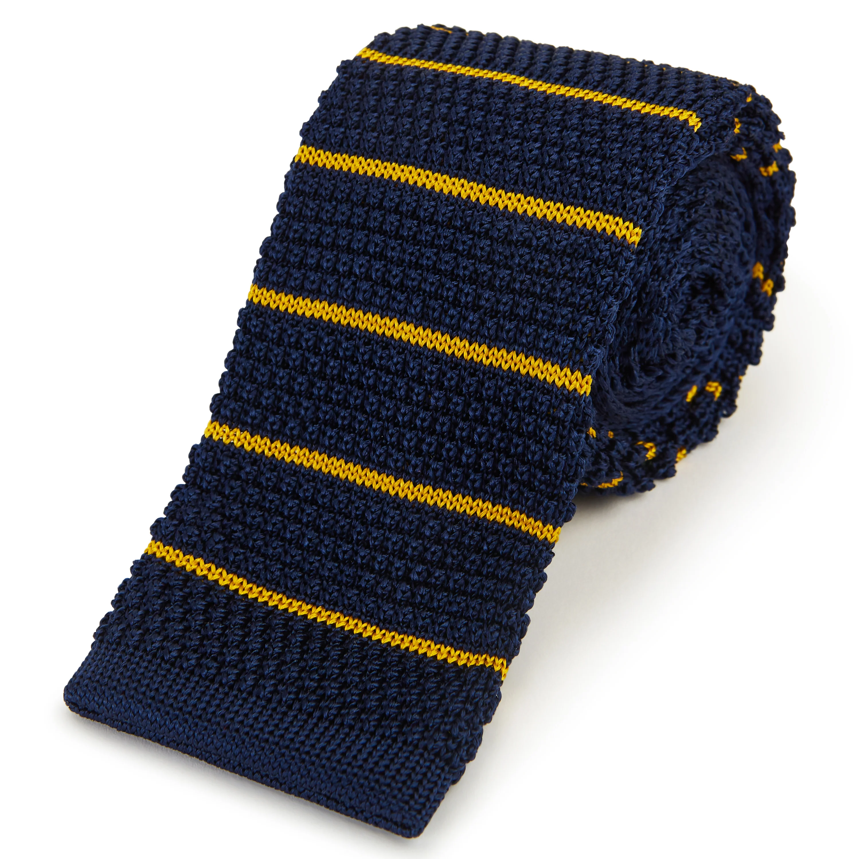 Navy Yellow Knitted Barre Stripe Tie