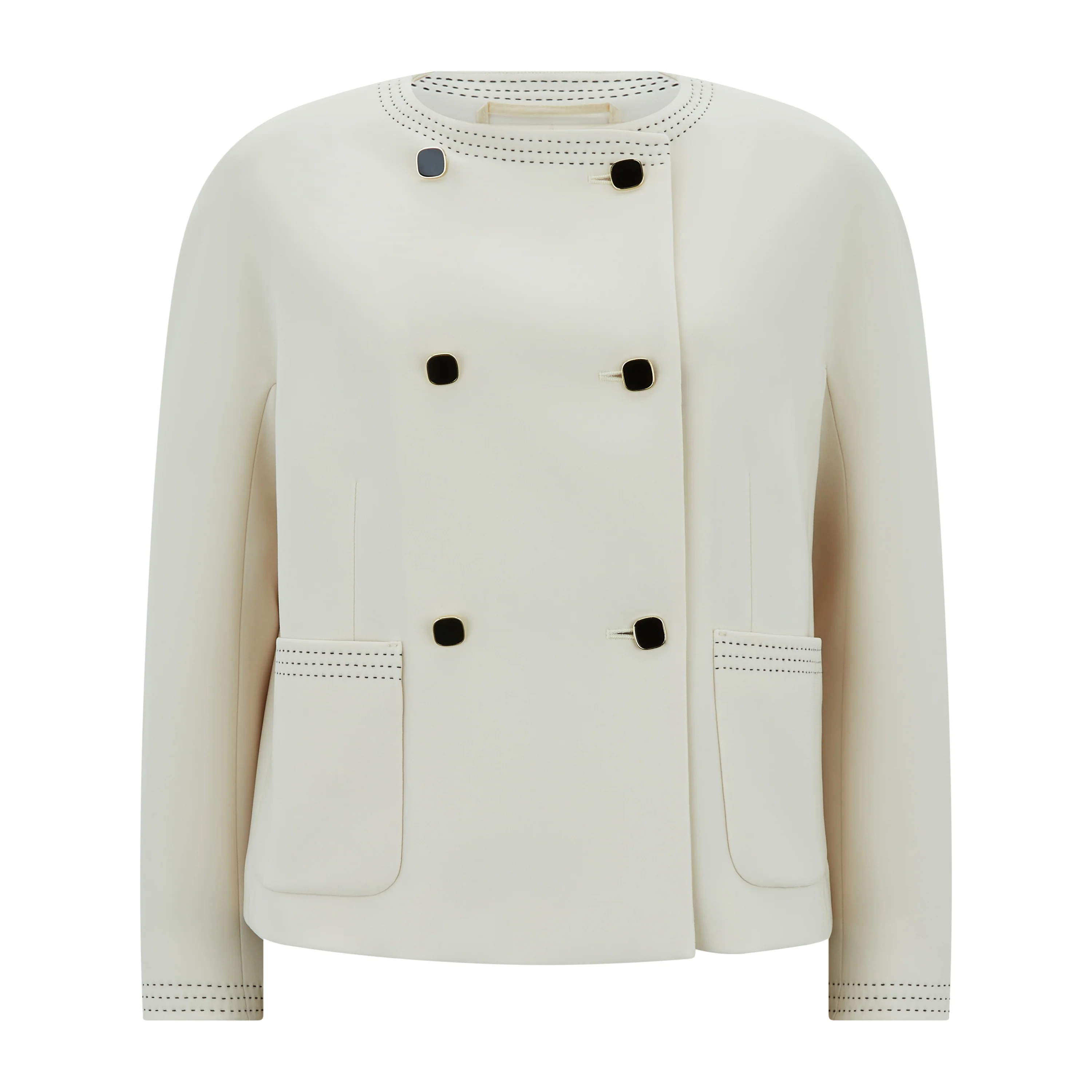 Ombrosa Beige Tailored Cady Double Breasted Jacket
