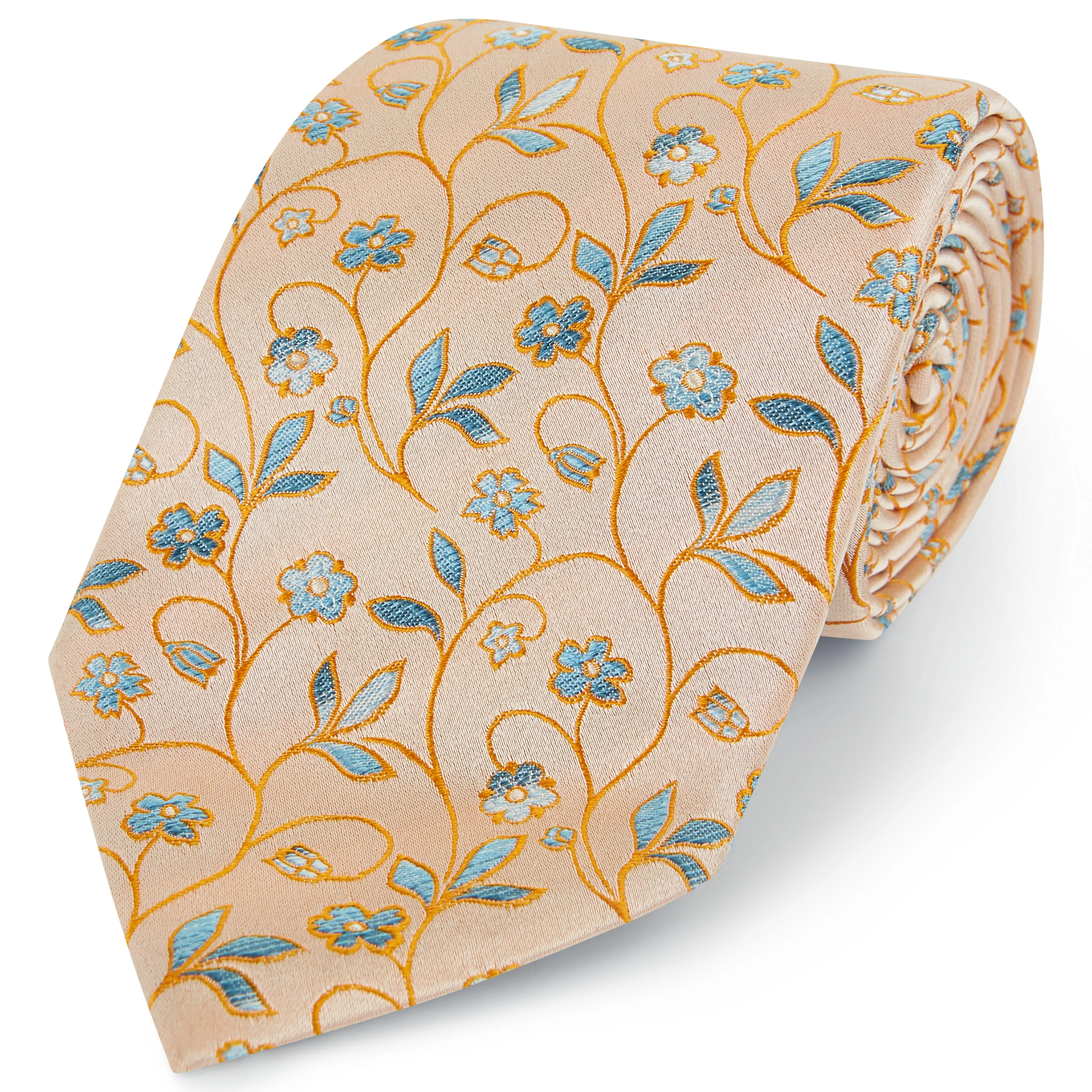 Orange Blue Climbing Floral Woven Silk Tie