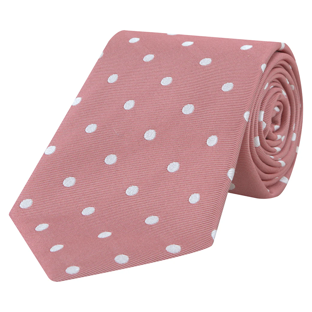 Pink White Churchill Spot Woven Silk Tie