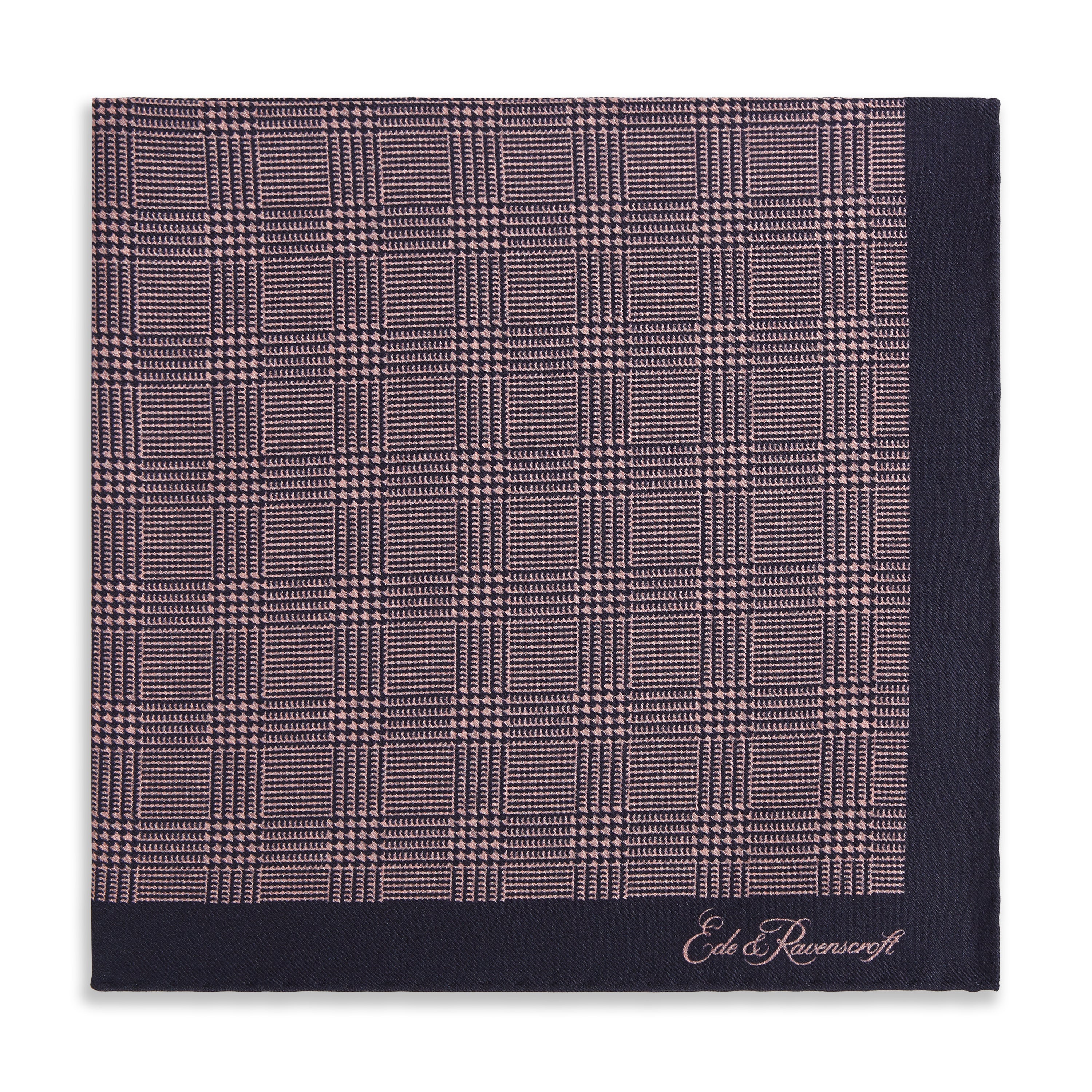 Pink Navy Prince of Wales Geometric Double Faced Silk Pocket Square - Image 2