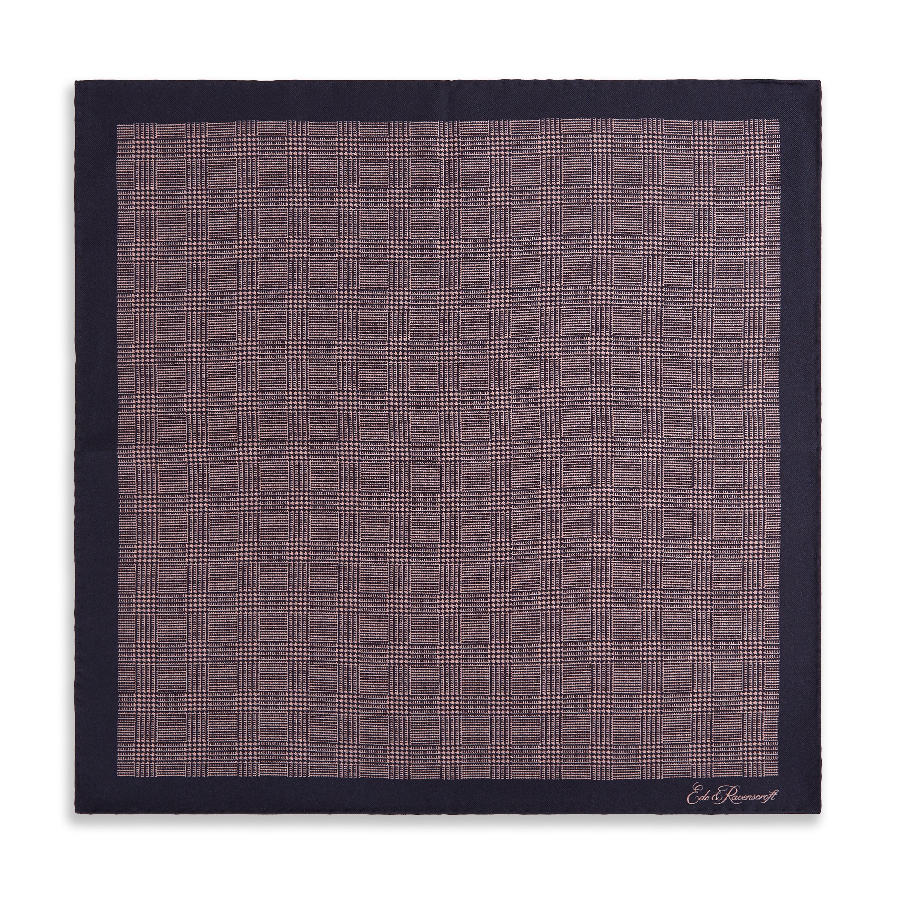 Pink Navy Prince of Wales Geometric Double Faced Silk Pocket Square - Image 3
