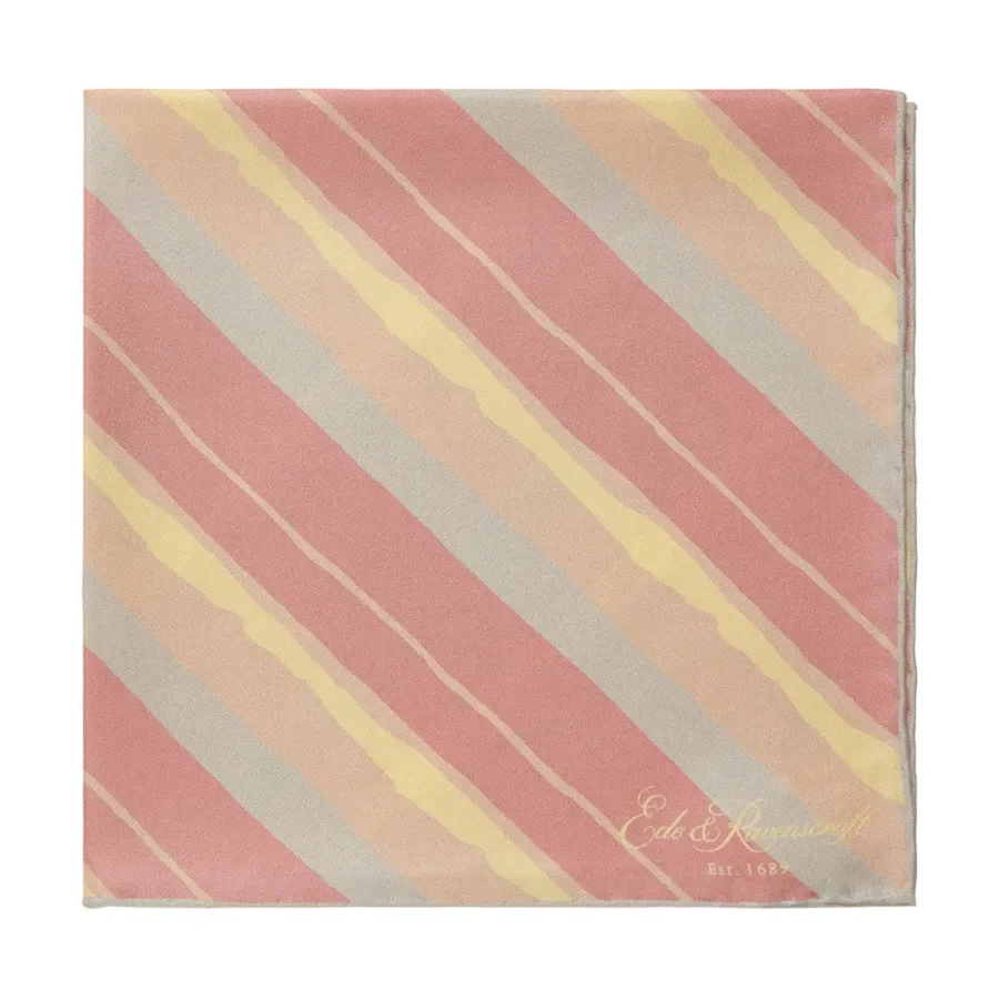 Pink and Yellow Painted Stripe Printed Silk Pocket Square