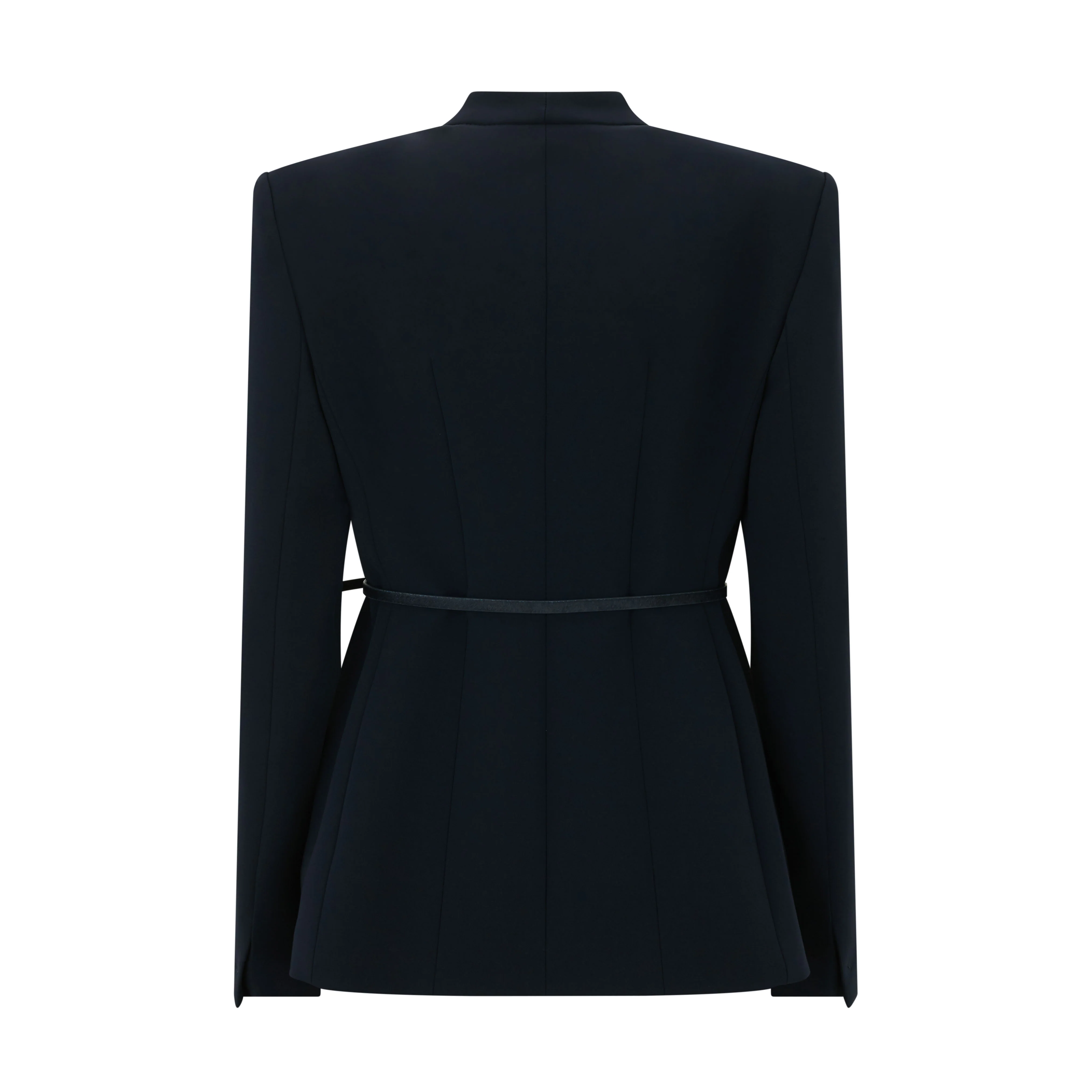 Quinoa Navy Tailored Cady Collarless Belted Jacket - Image 2