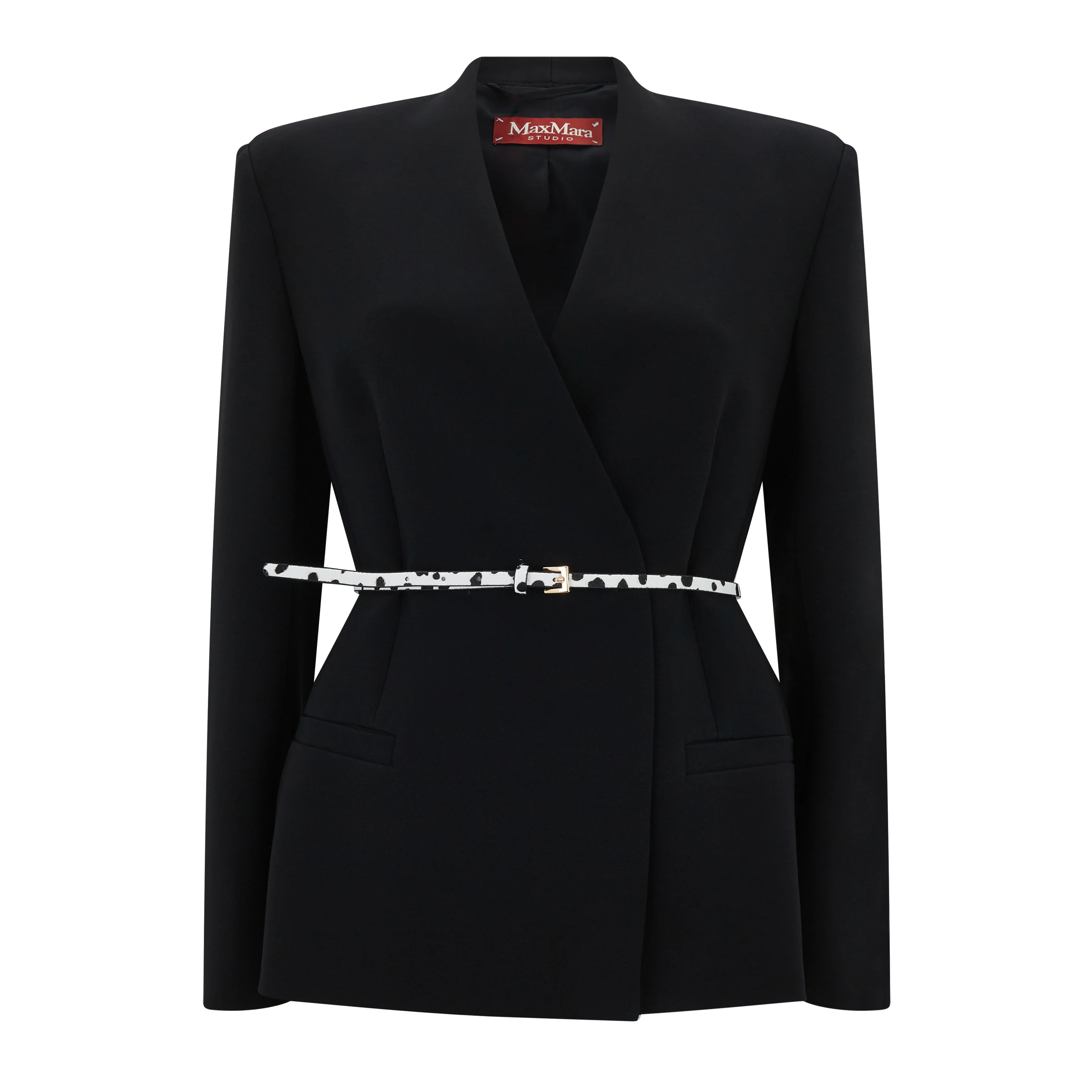 Quinoa Black Tailored Cady Collarless Belted Jacket