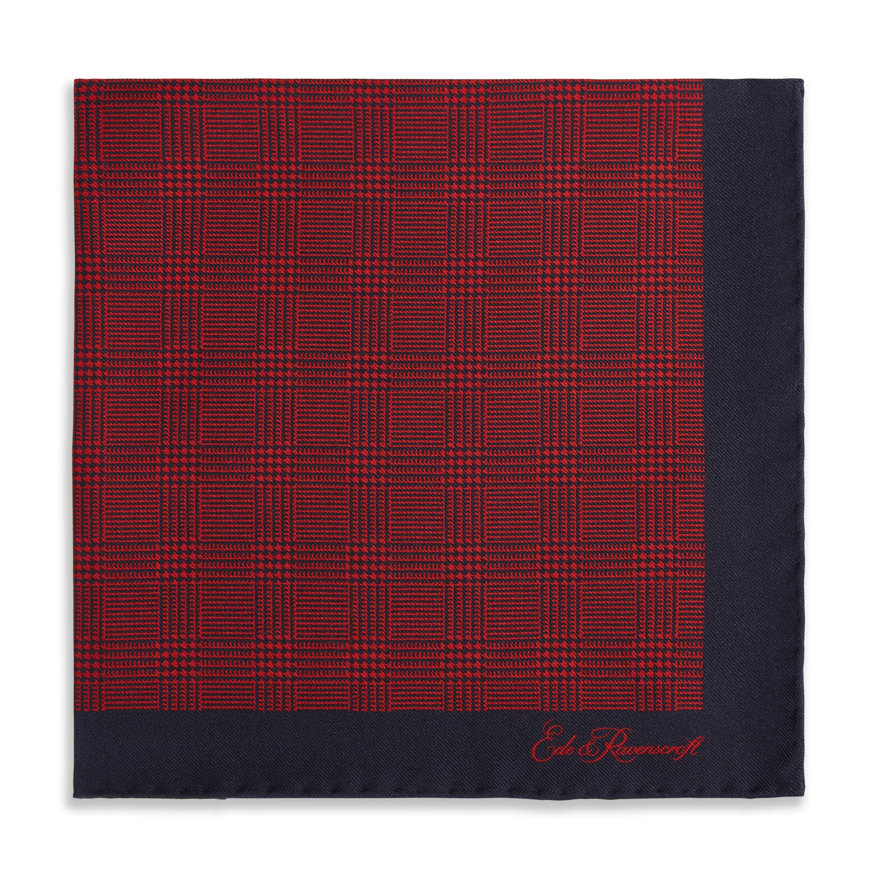 Red Navy Prince of Wales Geometric Double Faced Silk Pocket Square. - Image 2