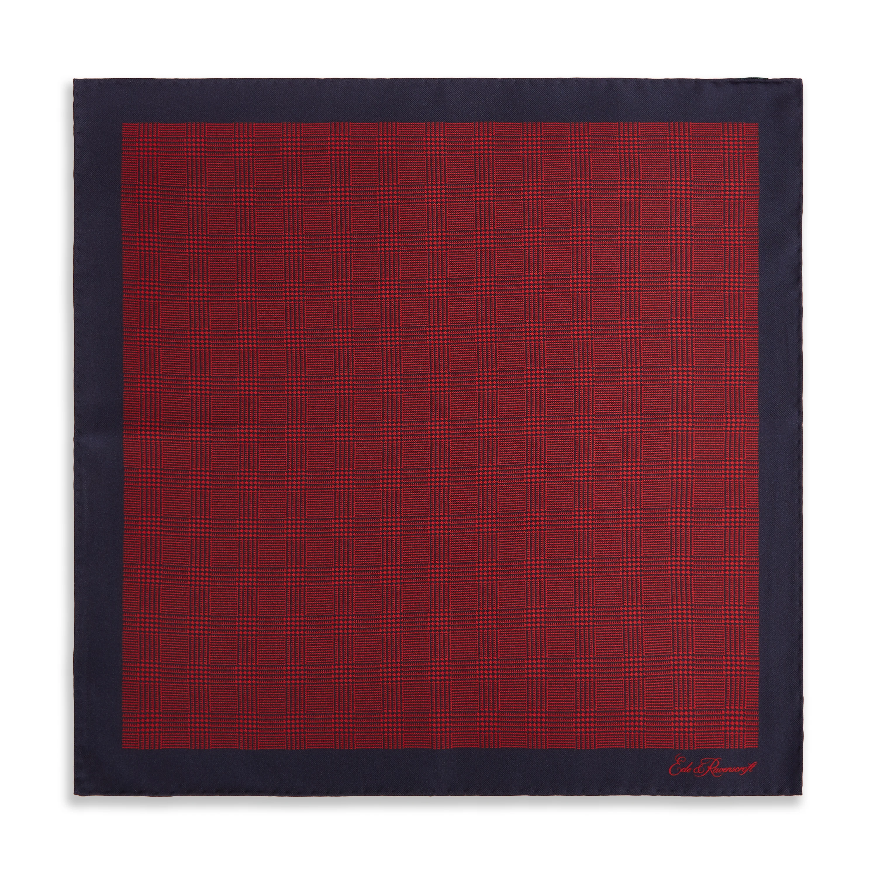 Red Navy Prince of Wales Geometric Double Faced Silk Pocket Square. - Image 3