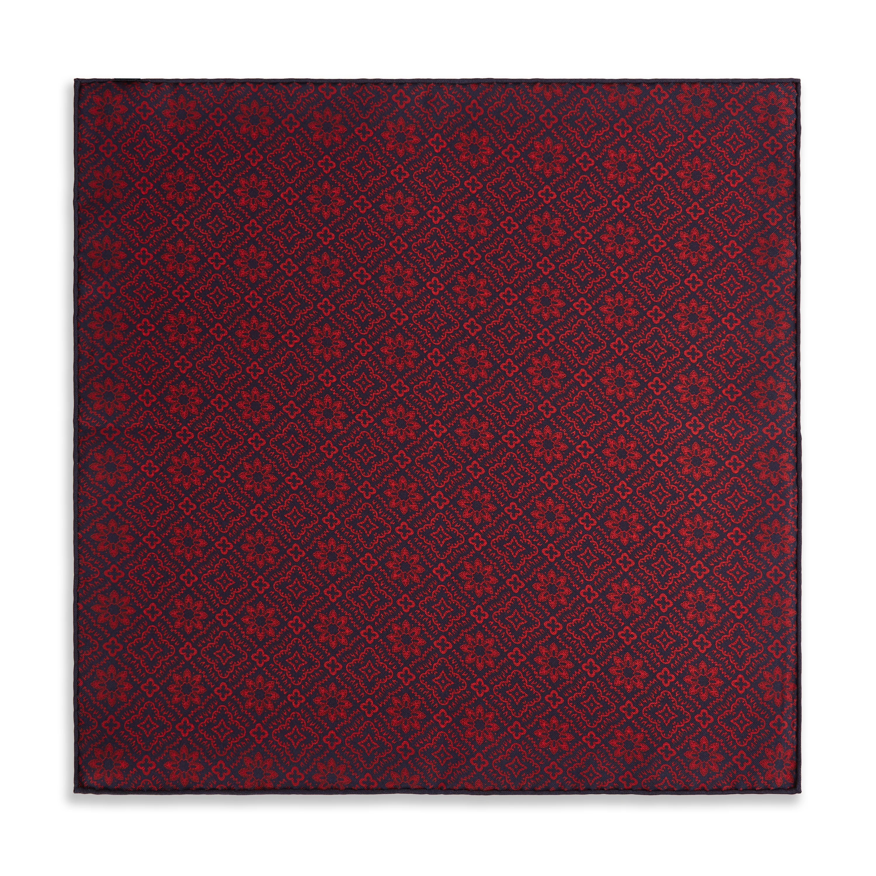 Red Navy Prince of Wales Geometric Double Faced Silk Pocket Square. - Image 4
