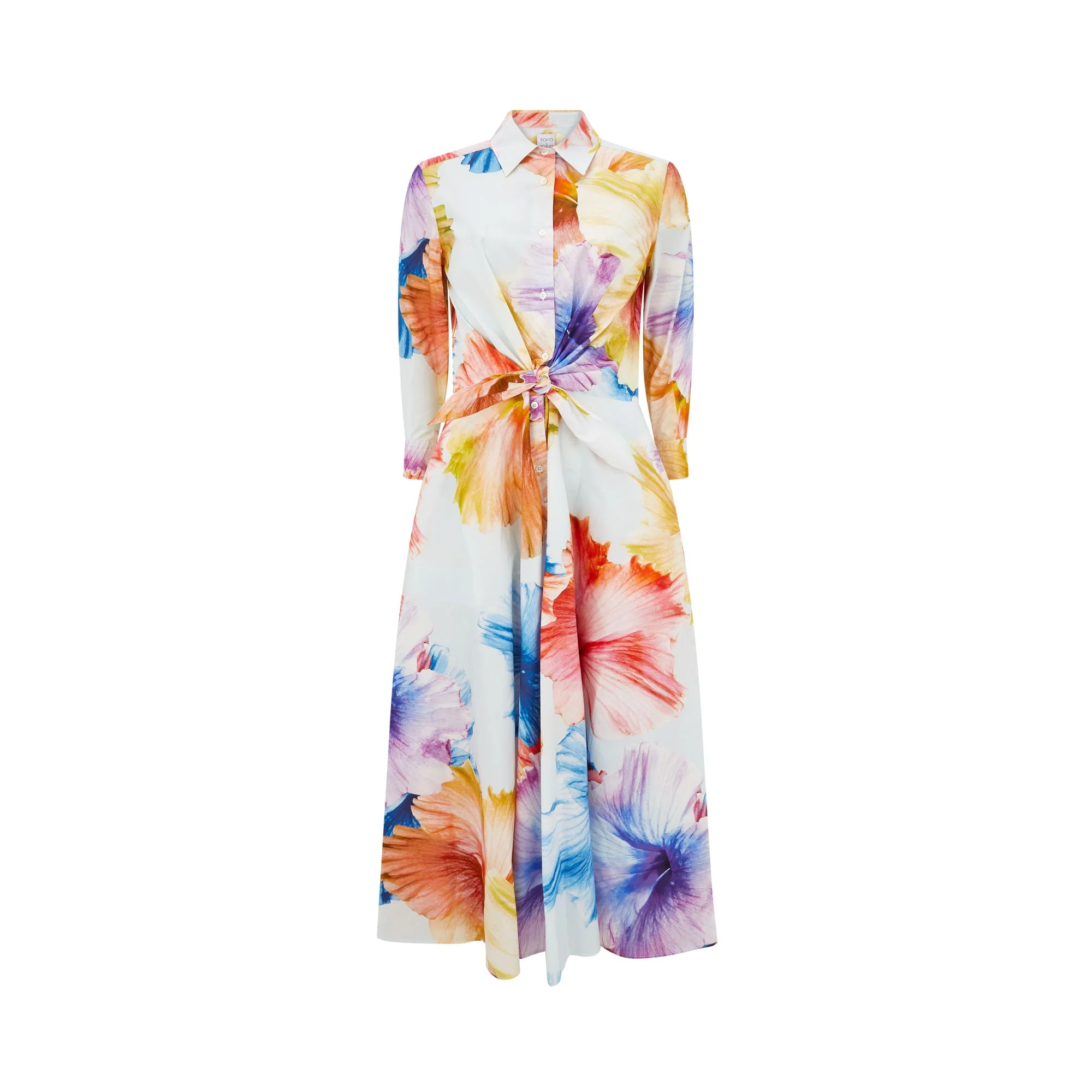 Dralla Tie Front Flower Cotton Poplin Dress