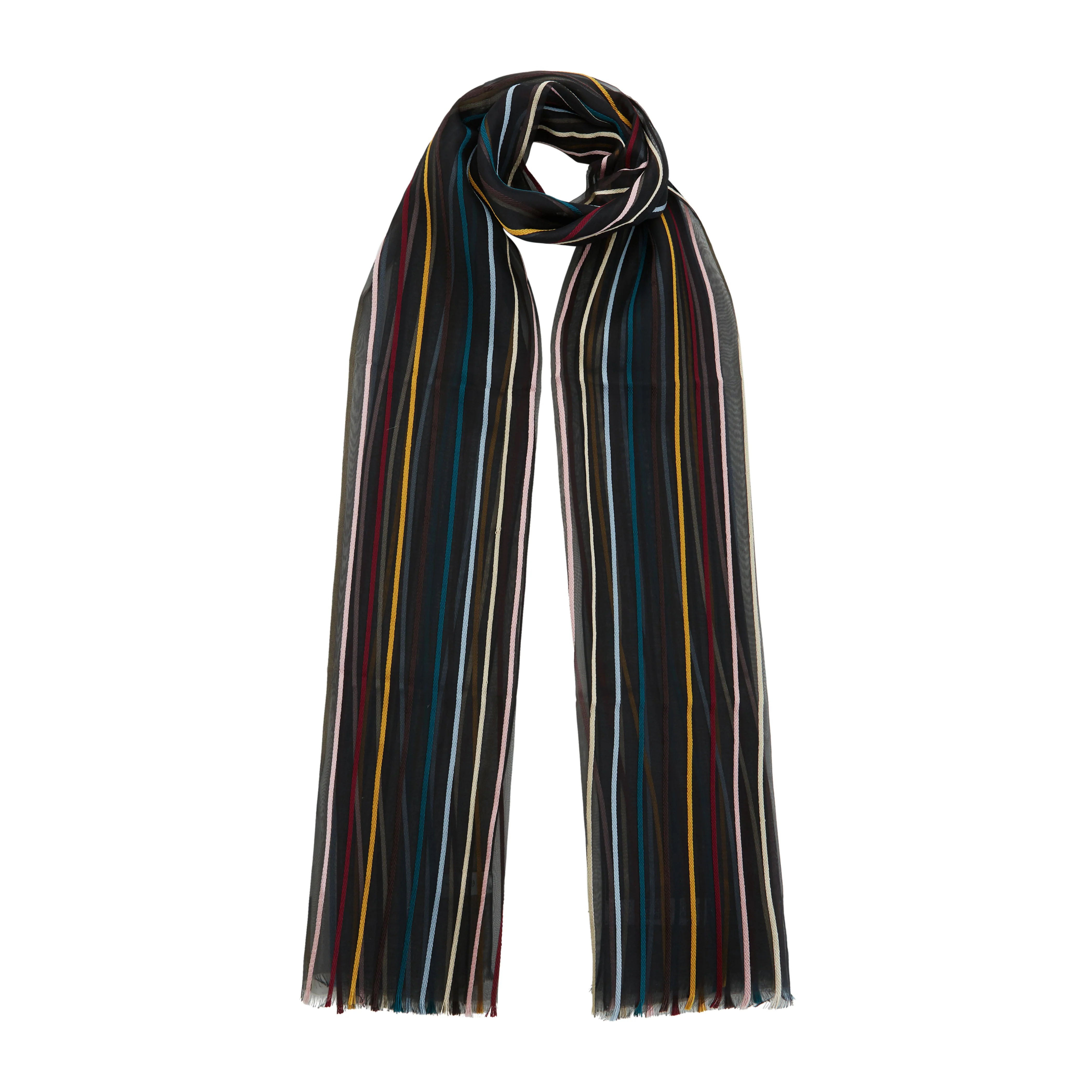 Black Stripe Silk Sheer Scarf