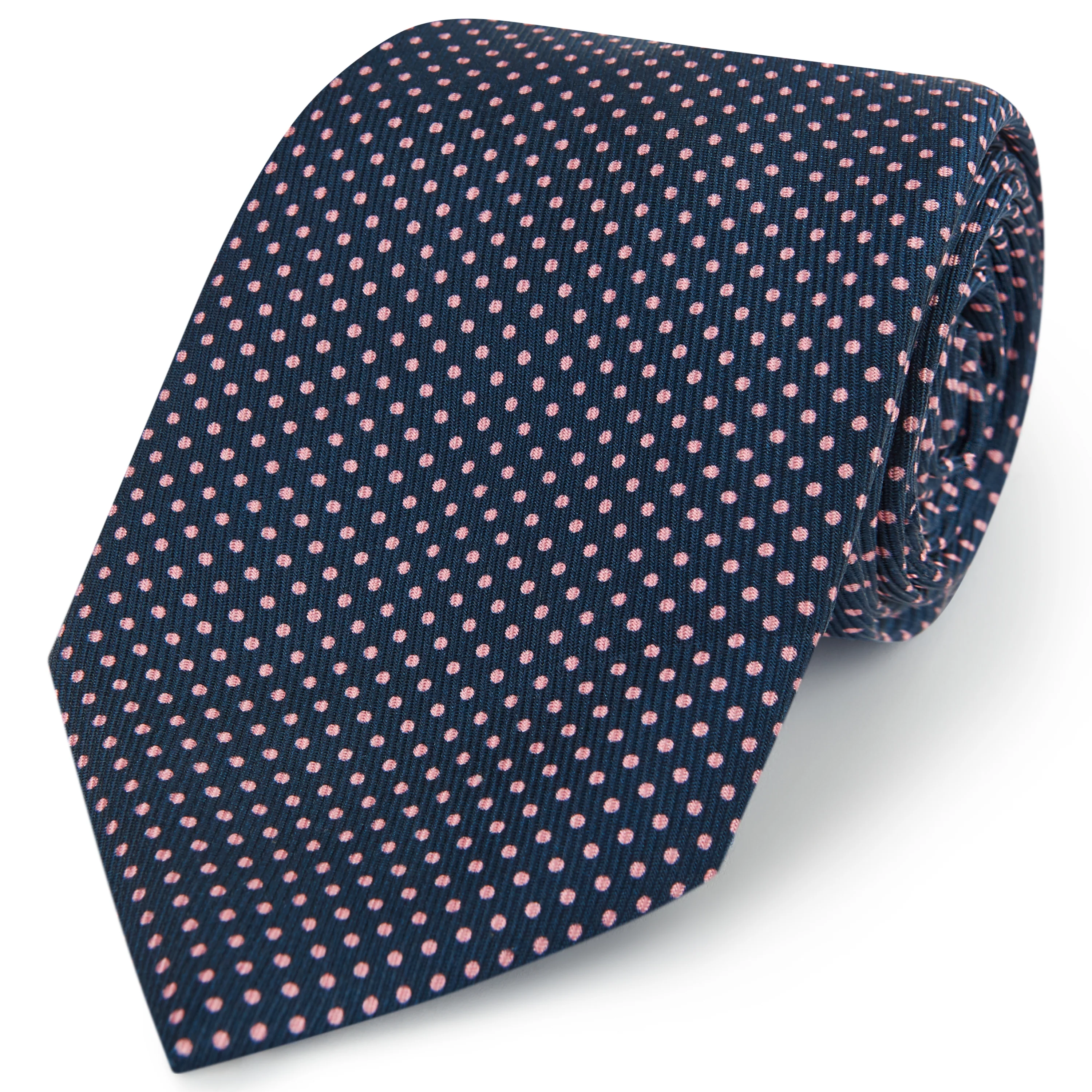 Navy Pink Spot Printed Silk Tie