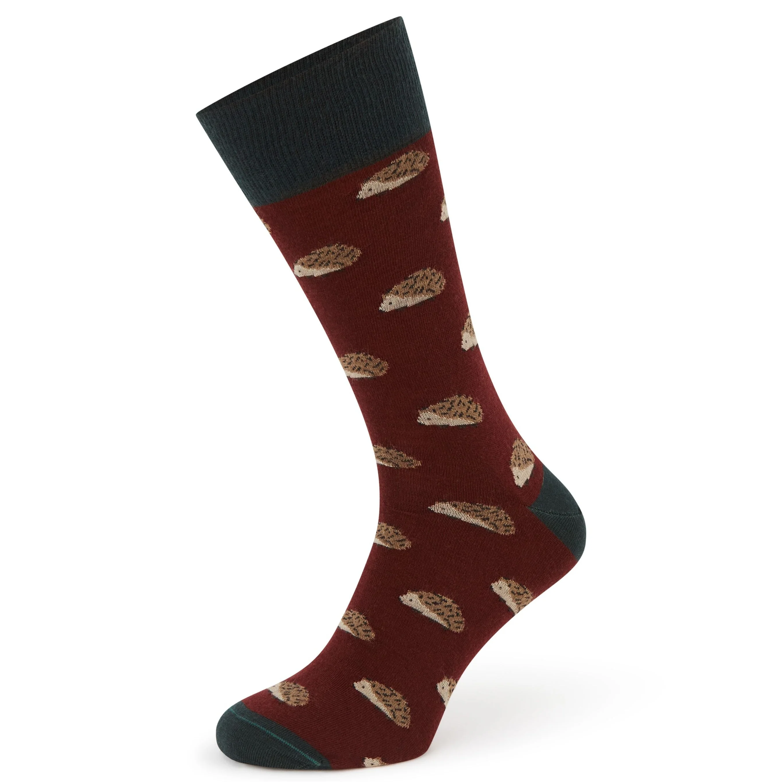 Sutton Burgundy and Green Hedgehog Wool Sock