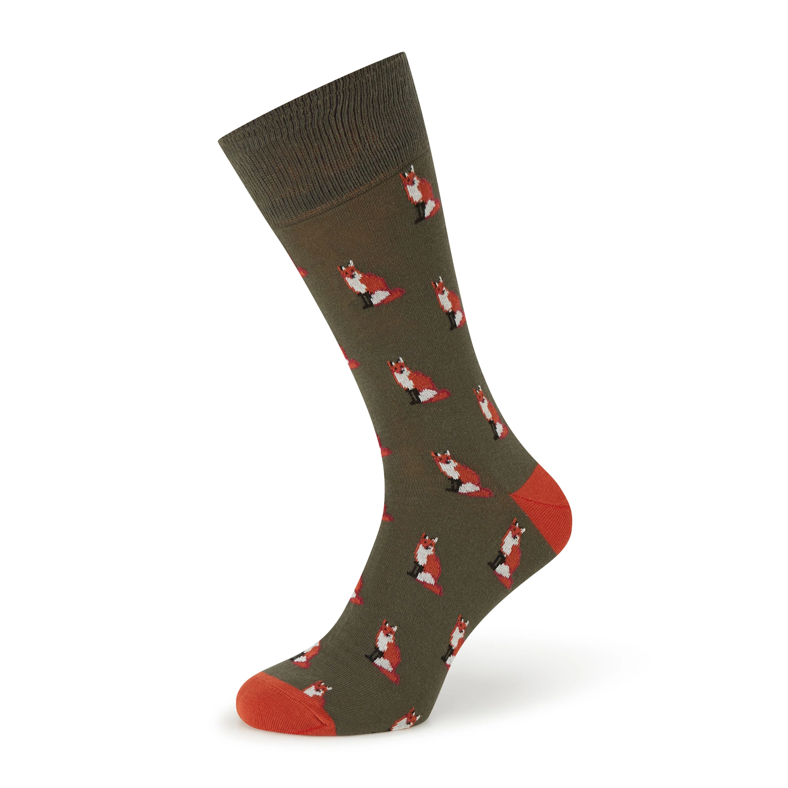 Sutton Green and Orange Fox Cotton Sock